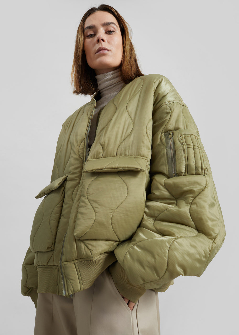 Halsey Quilted Bomber Jacket - Moss Green