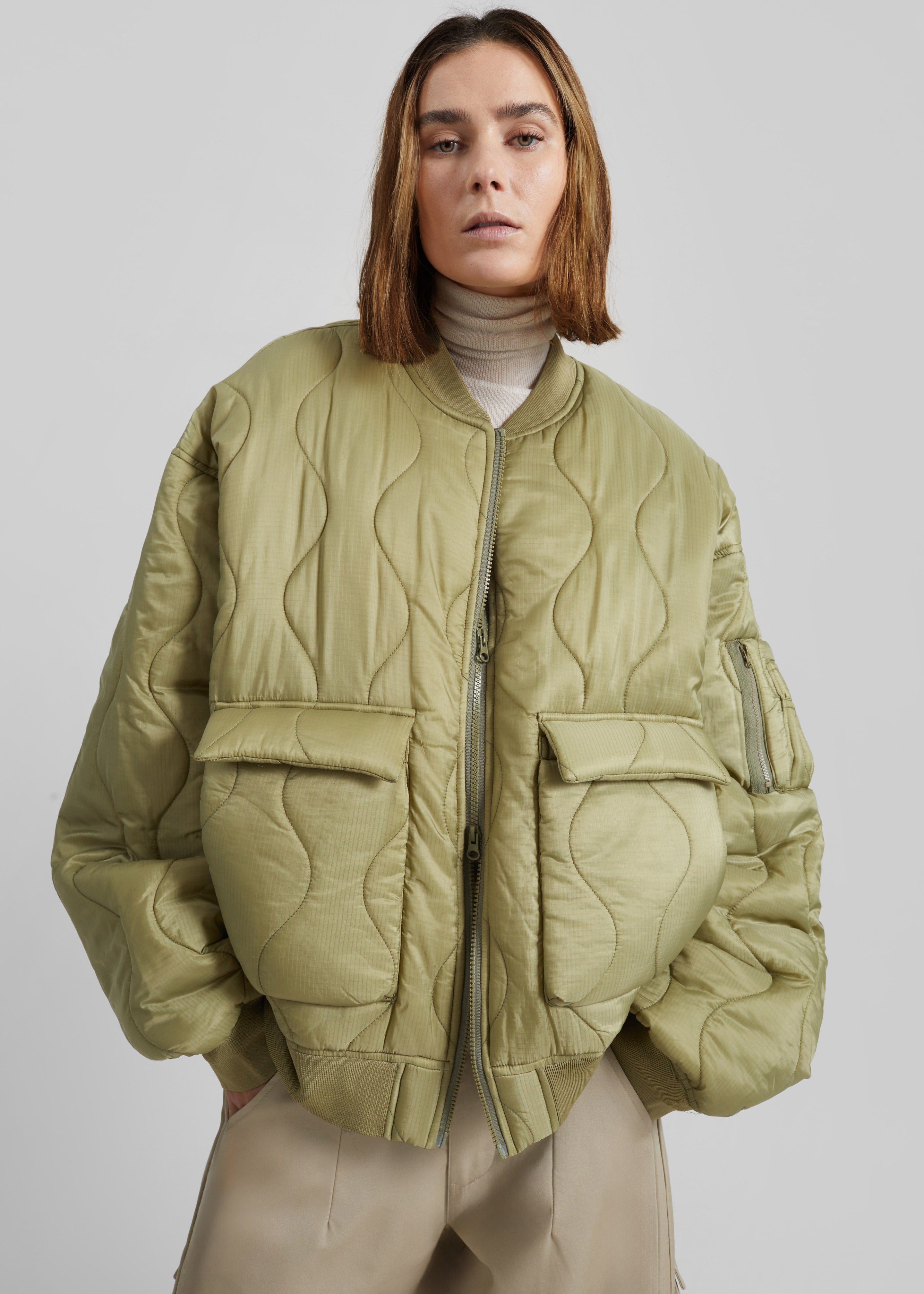 Halsey Quilted Bomber Jacket - Moss Green – The Frankie Shop