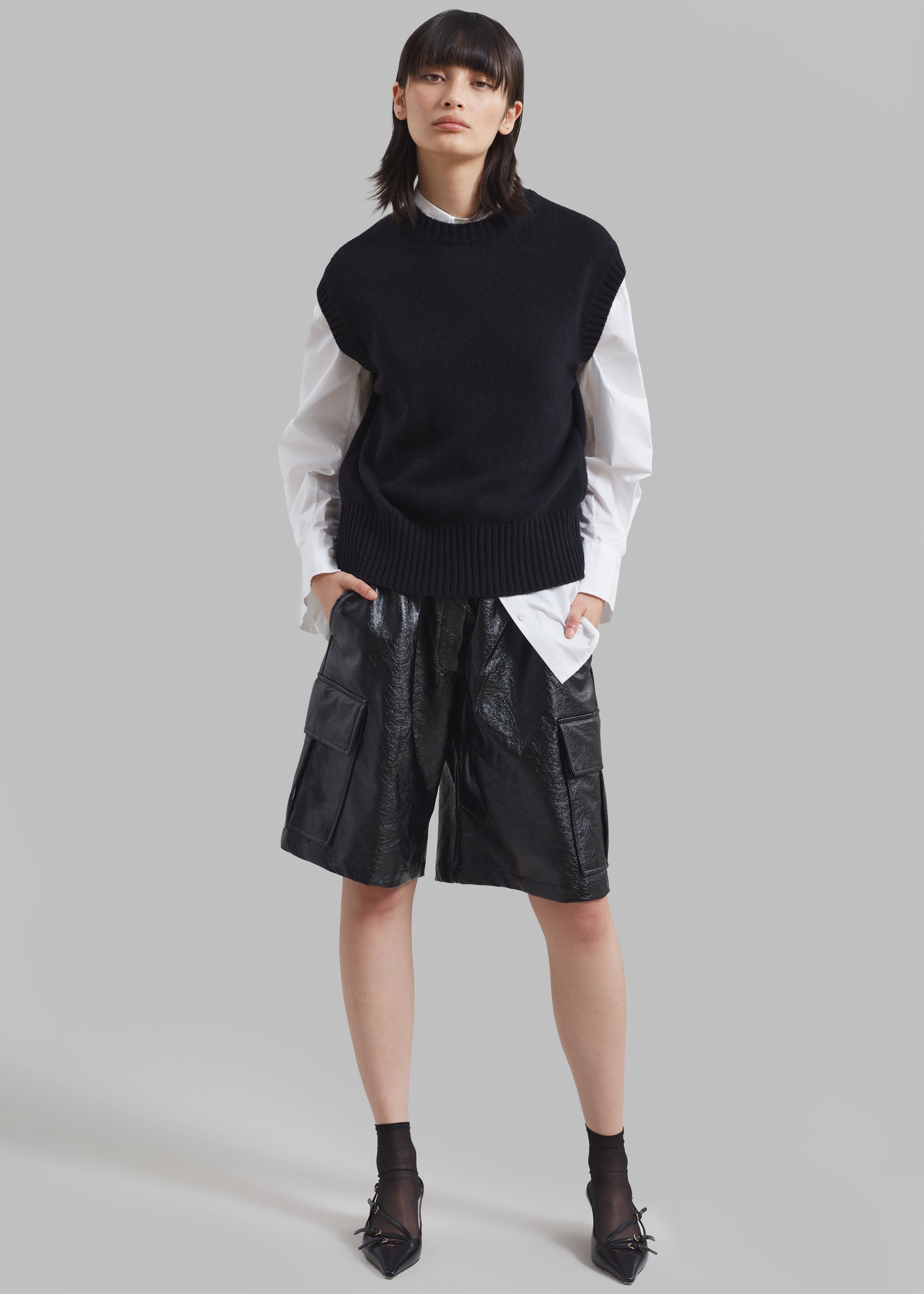 Hariette Faux Leather Shorts - Black - 6