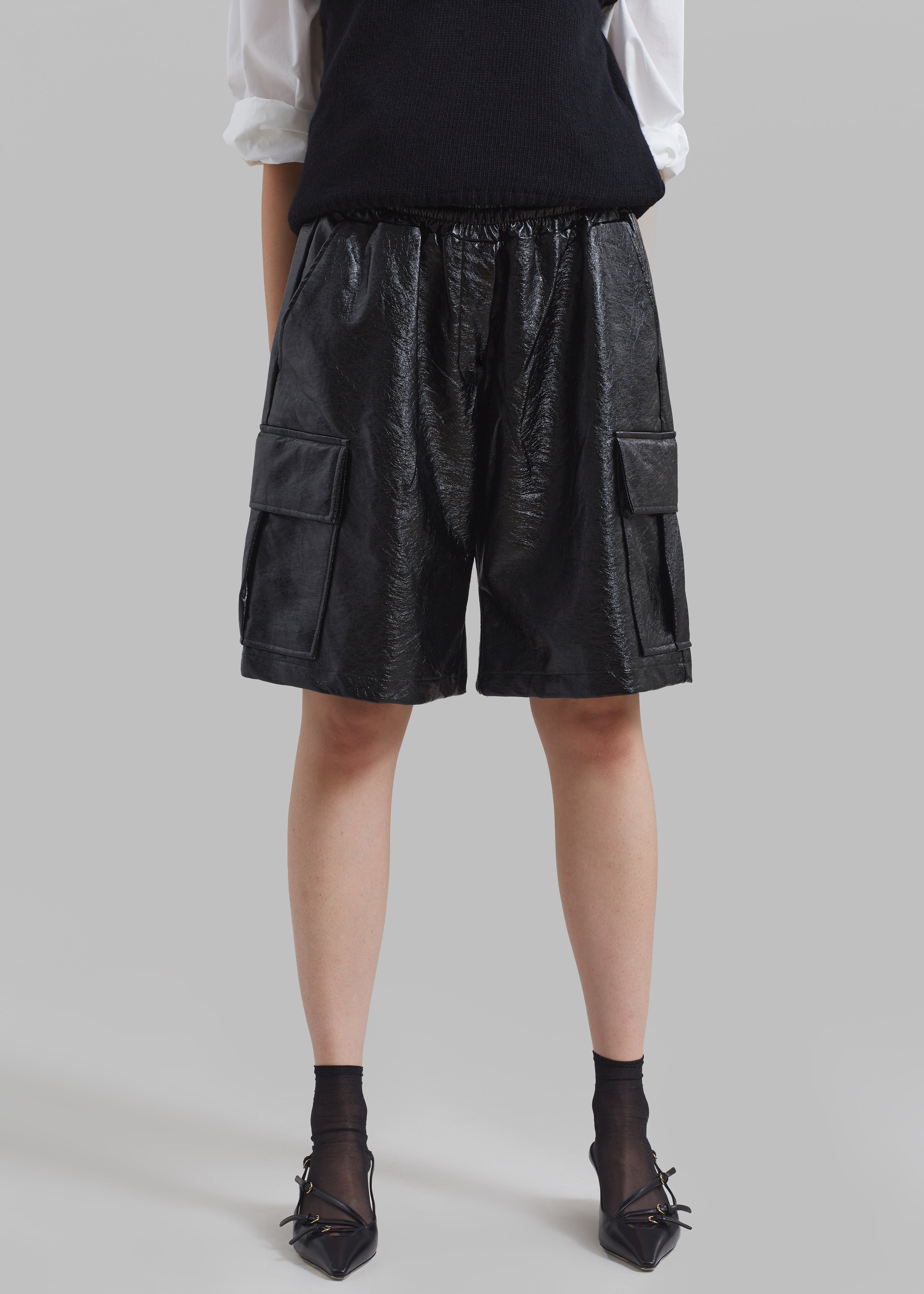 Hariette Faux Leather Shorts - Black - 4