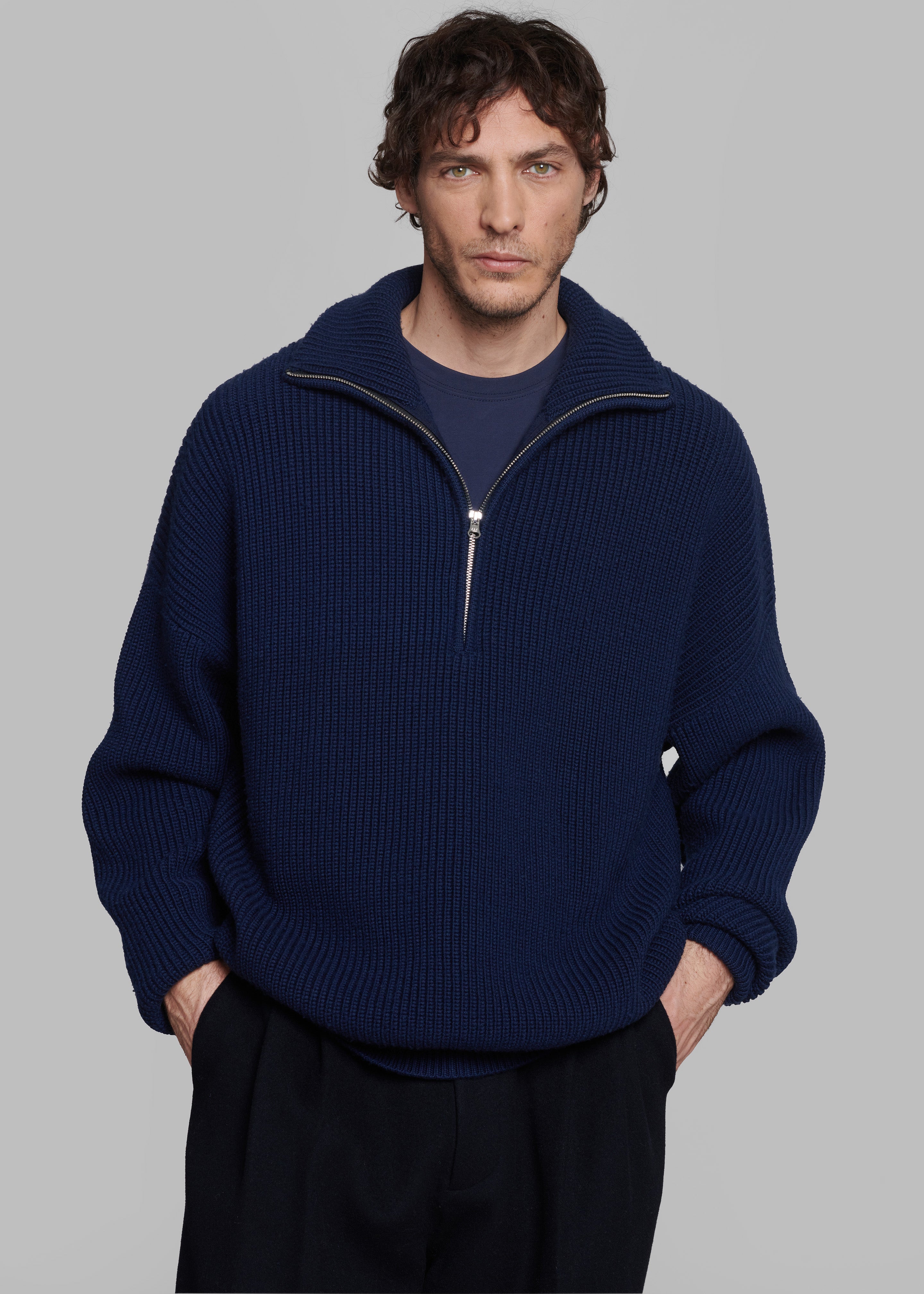 Harrison Quarter Zip Jumper - Navy - 1