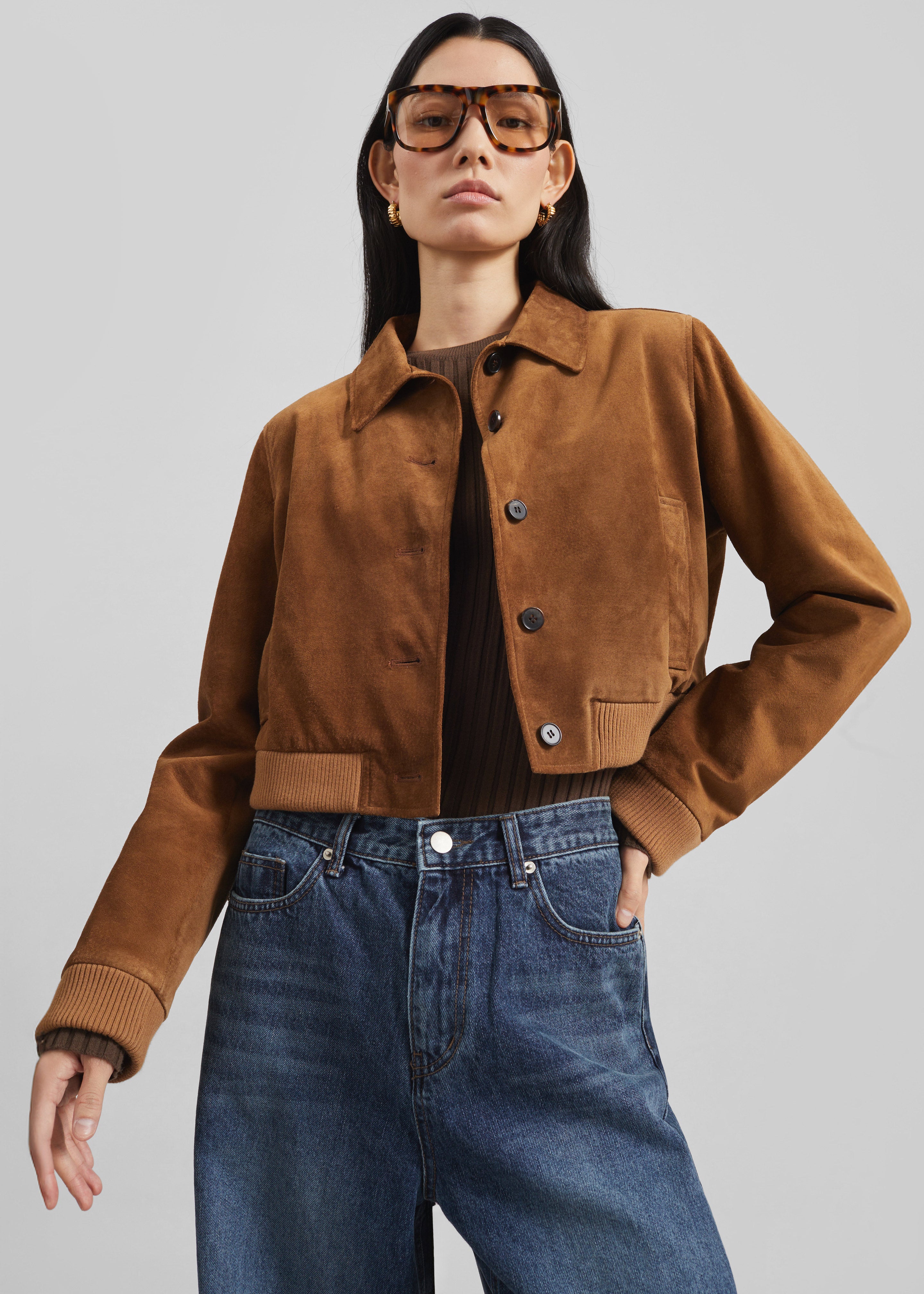 Hartford Suede Short Jacket - Dark Camel – The Frankie Shop