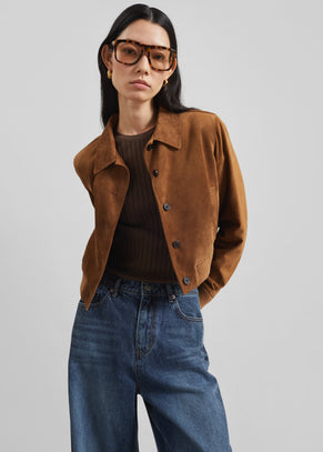 Hartford Suede Short Jacket - Dark Camel