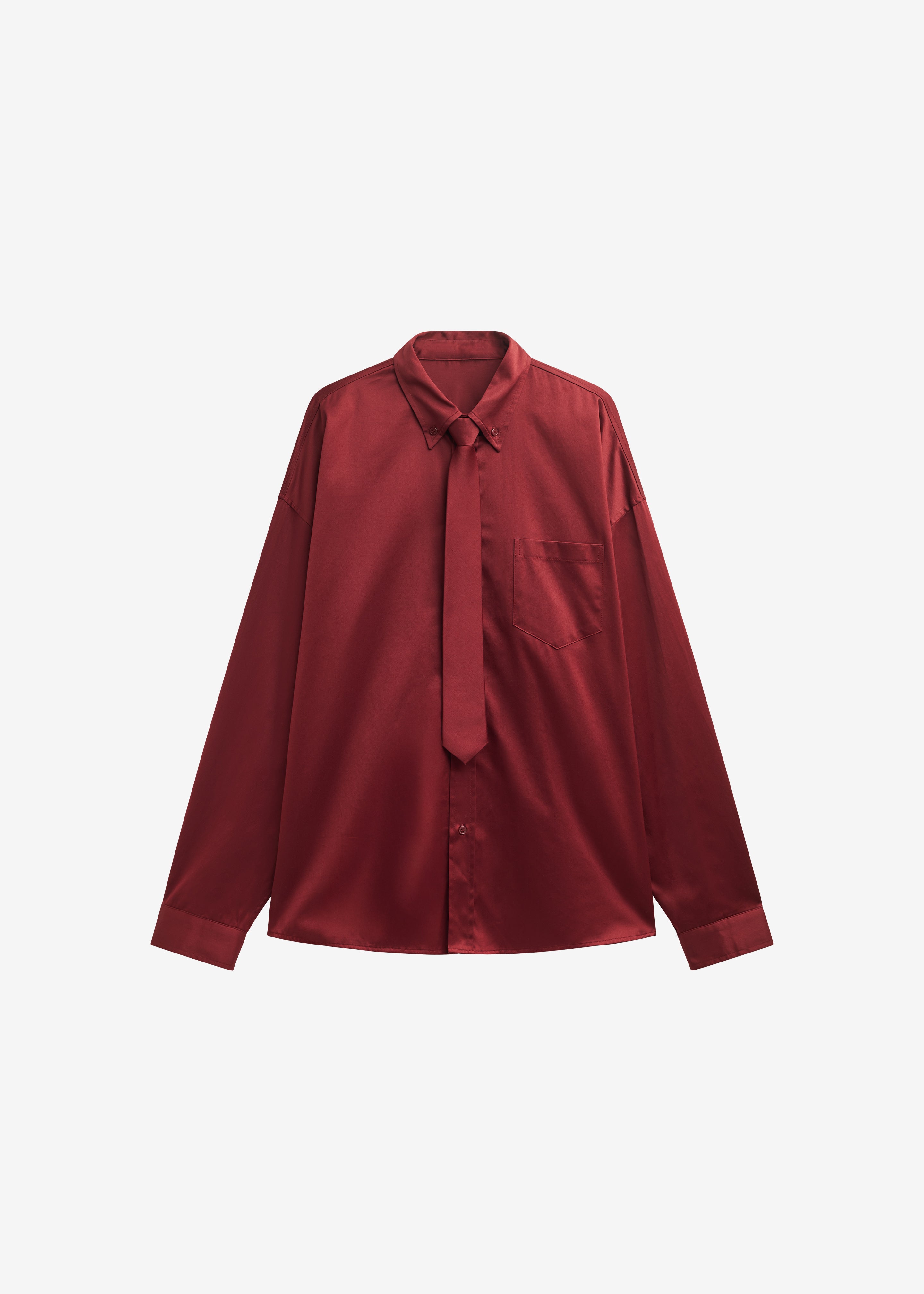 Havelock Oversized Neck-Tie Shirt - Dark Red - 6