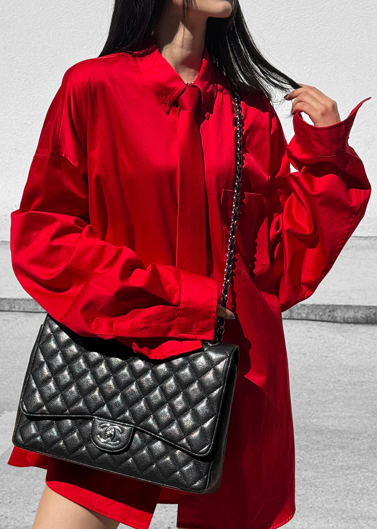 Havelock Oversized Neck-Tie Shirt - Red - 7