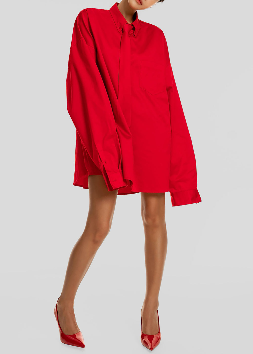 Havelock Oversized Neck-Tie Shirt - Red