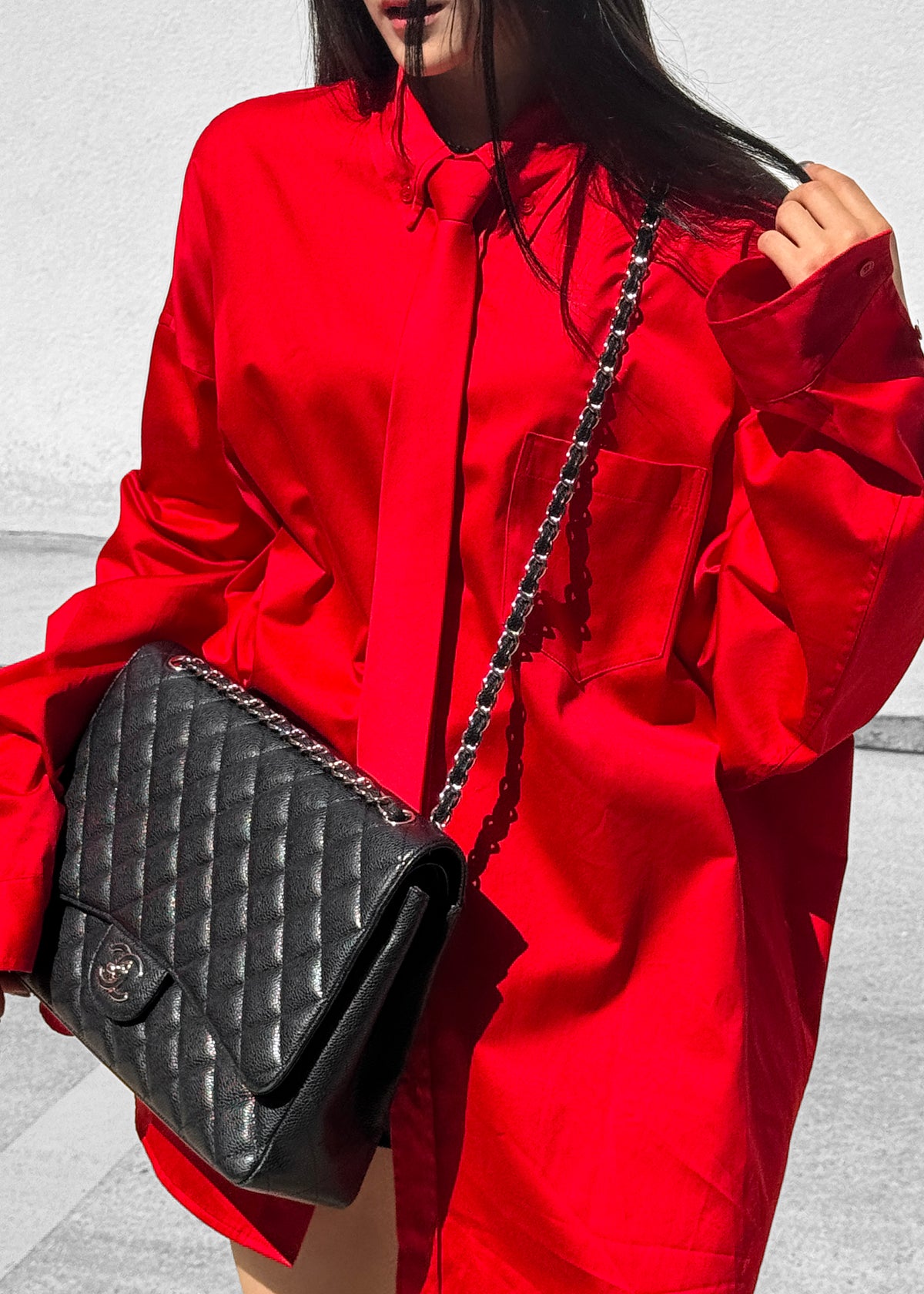 Havelock Oversized Neck-Tie Shirt - Red - 3