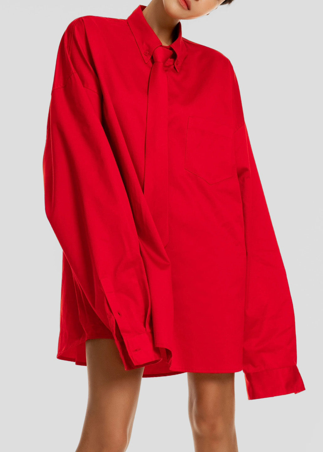 Havelock Oversized Neck-Tie Shirt - Red - 6