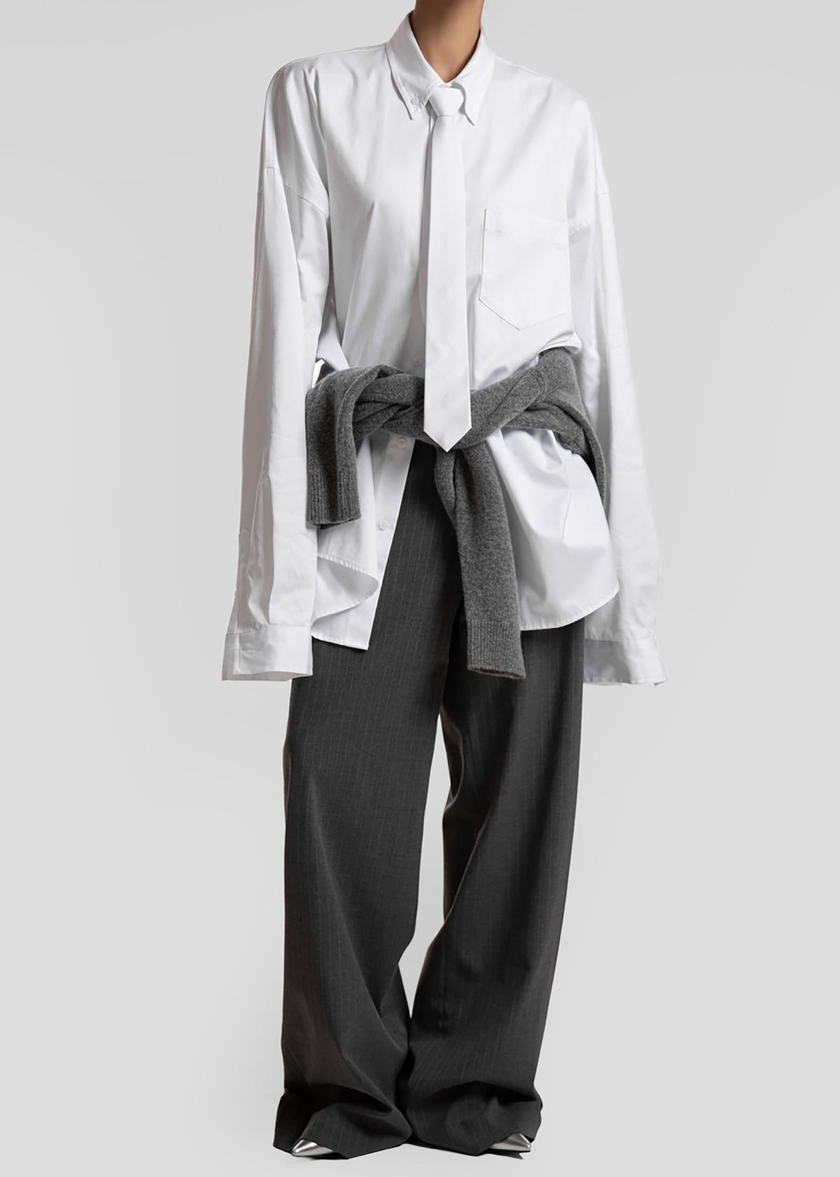 Havelock Oversized Neck-Tie Shirt - White - 7