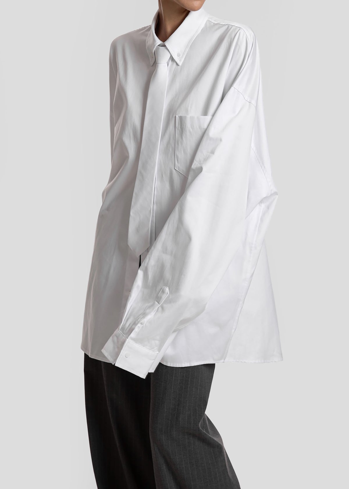 Havelock Oversized Neck-Tie Shirt - White - 6