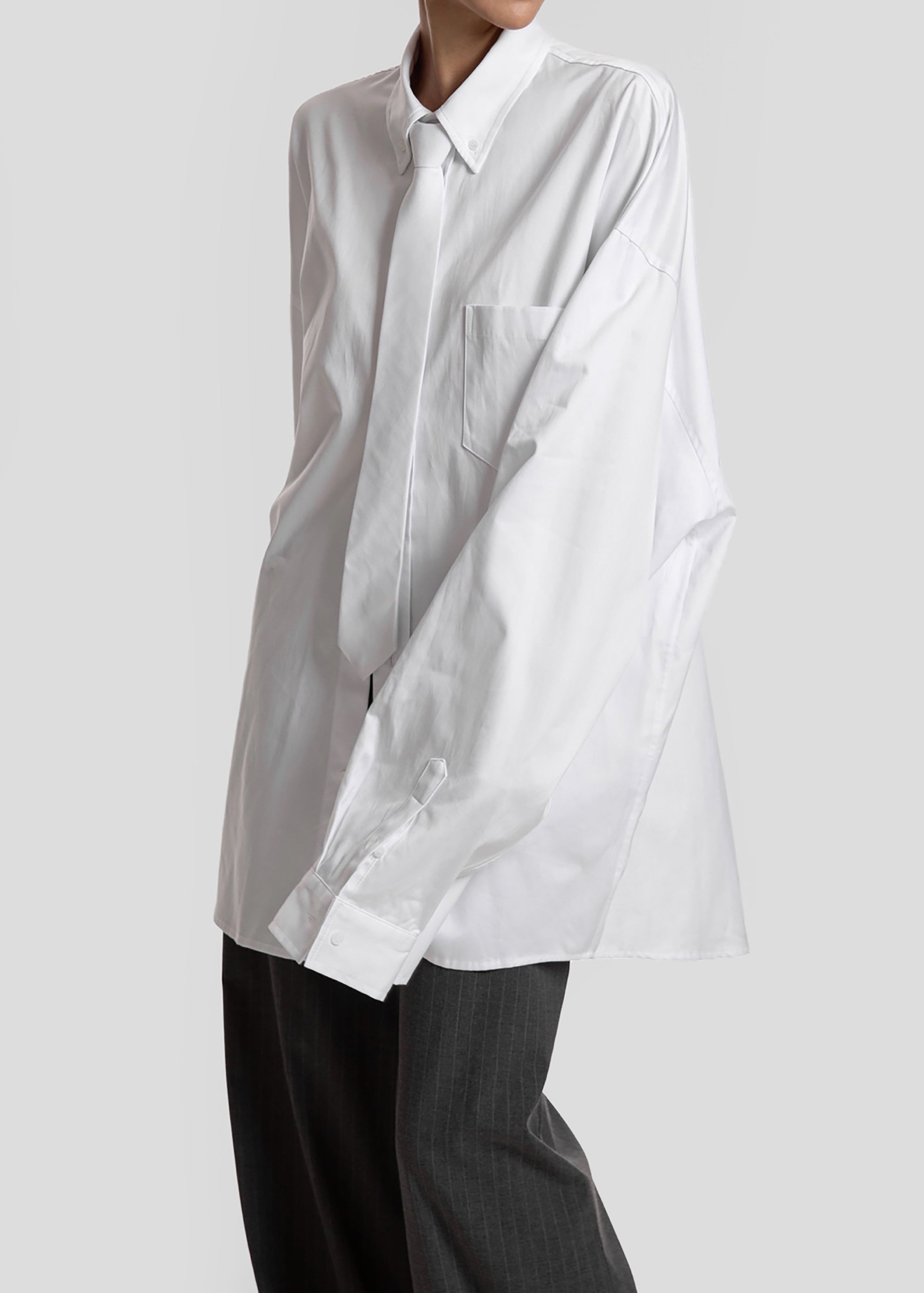 Havelock Oversized Neck-Tie Shirt - White - 6