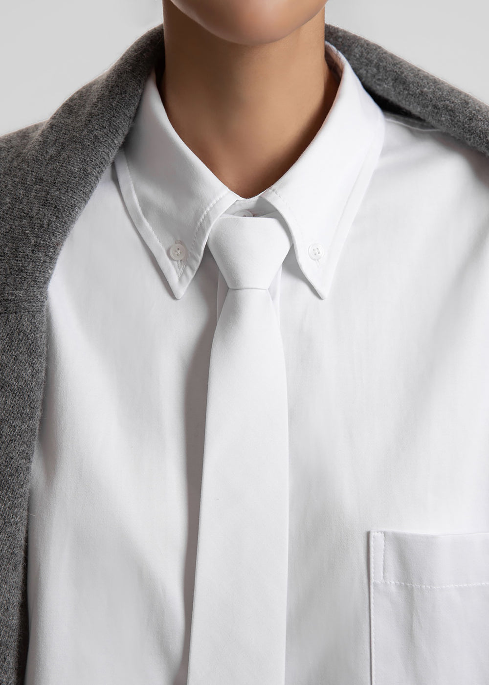 Havelock Oversized Neck-Tie Shirt - White - 1