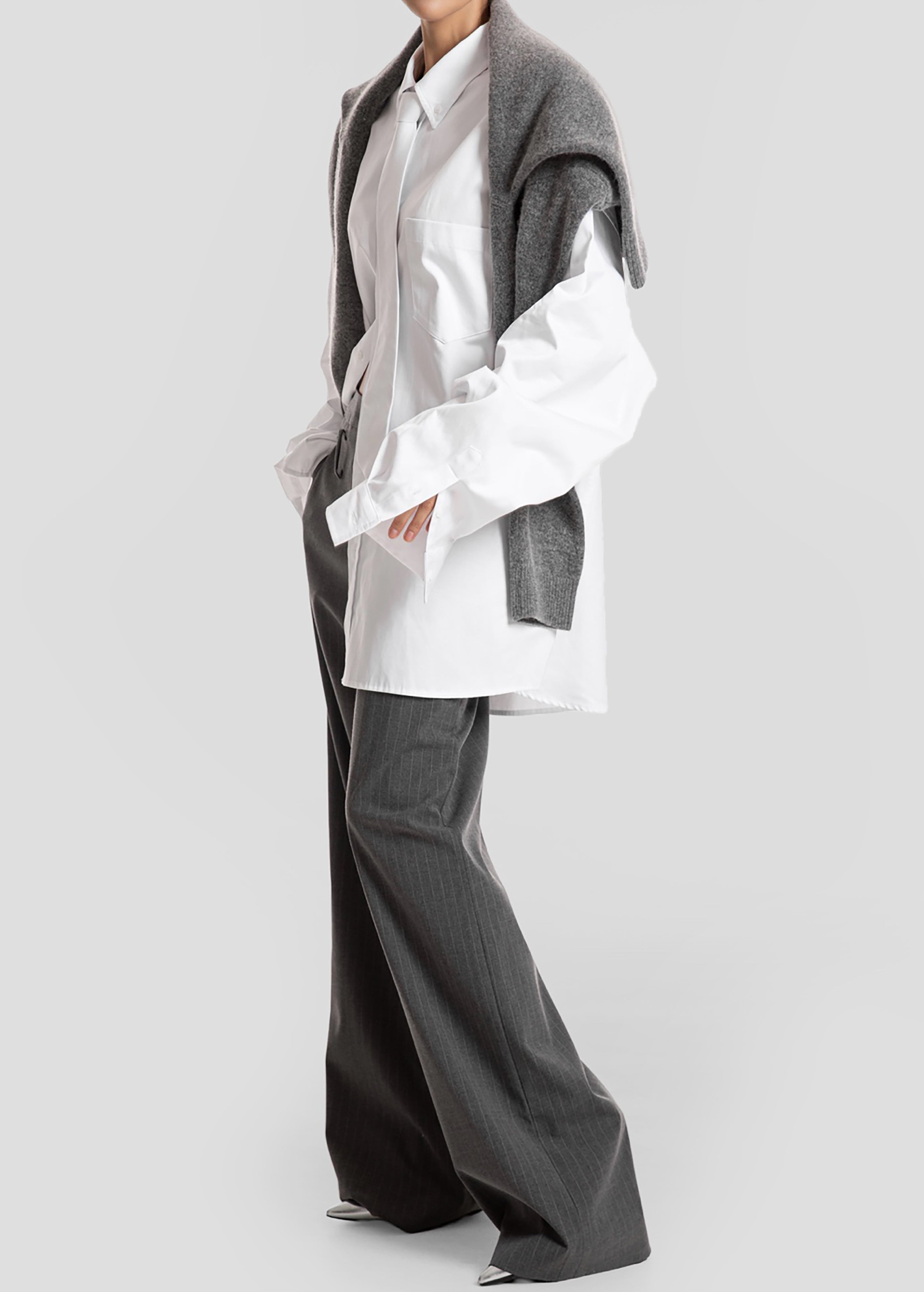 Havelock Oversized Neck-Tie Shirt - White - 5