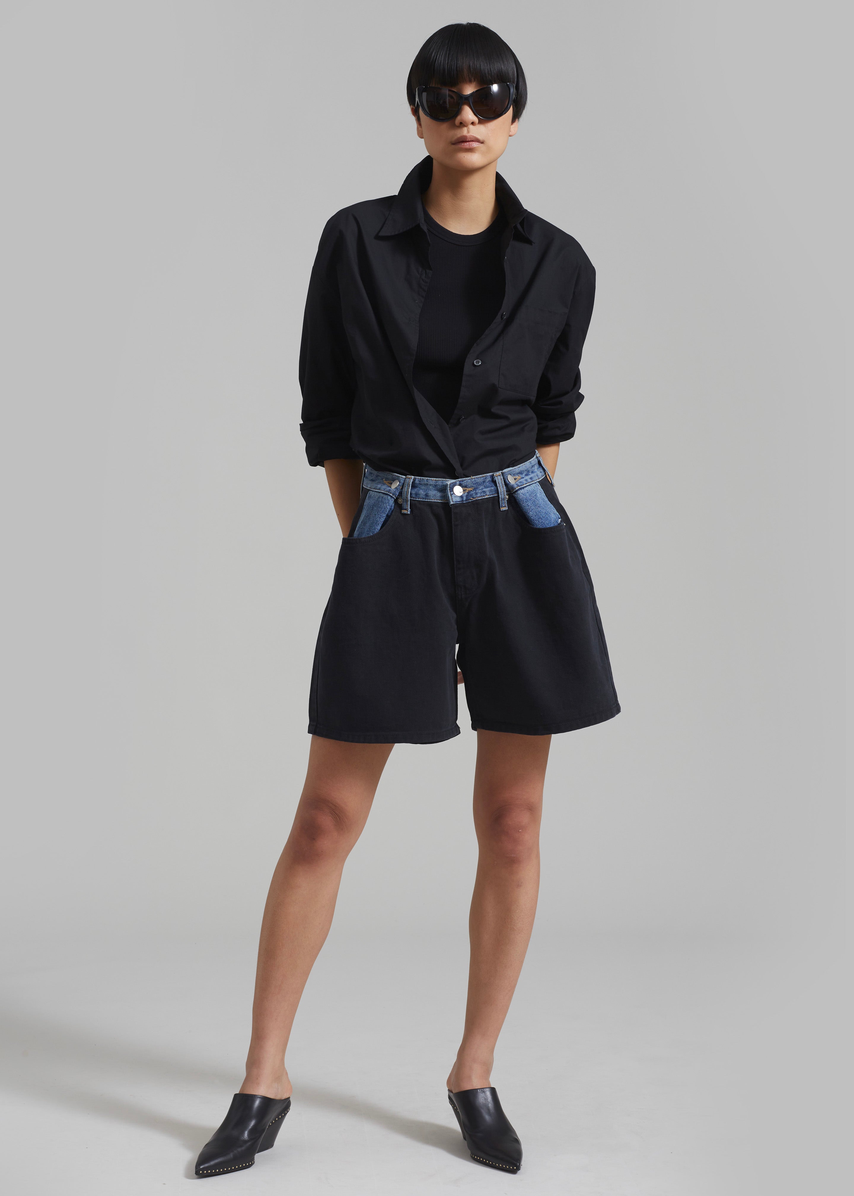 Hayla Contrast Denim Shorts - Black/Blue – The Frankie Shop