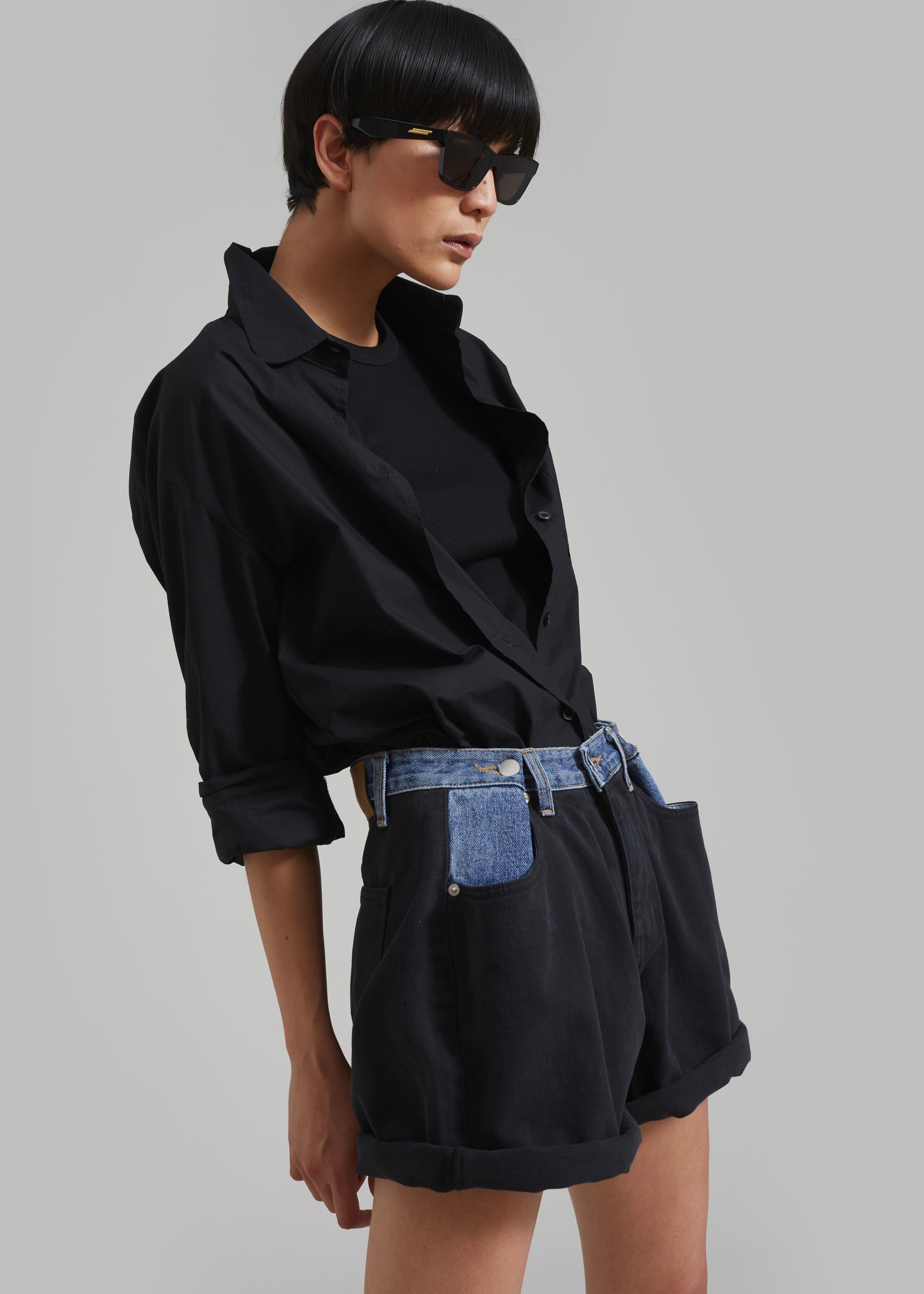 Hayla Contrast Denim Shorts - Black/Blue - 2