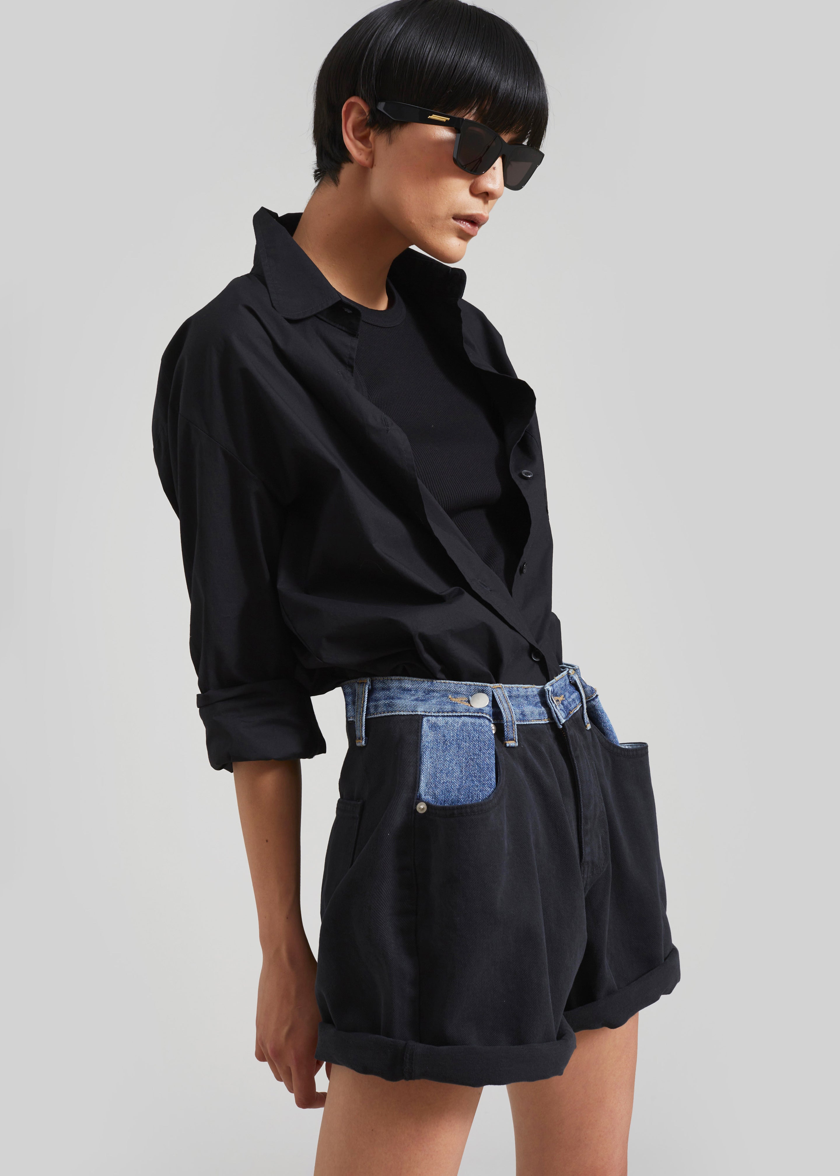 Hayla Contrast Denim Shorts - Black/Blue - 2