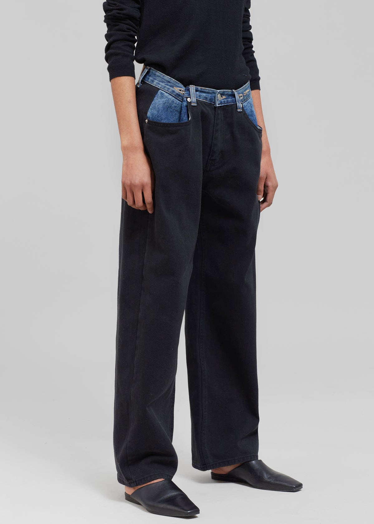 Hayla Contrast Denim Pants - Black/Blue - 7