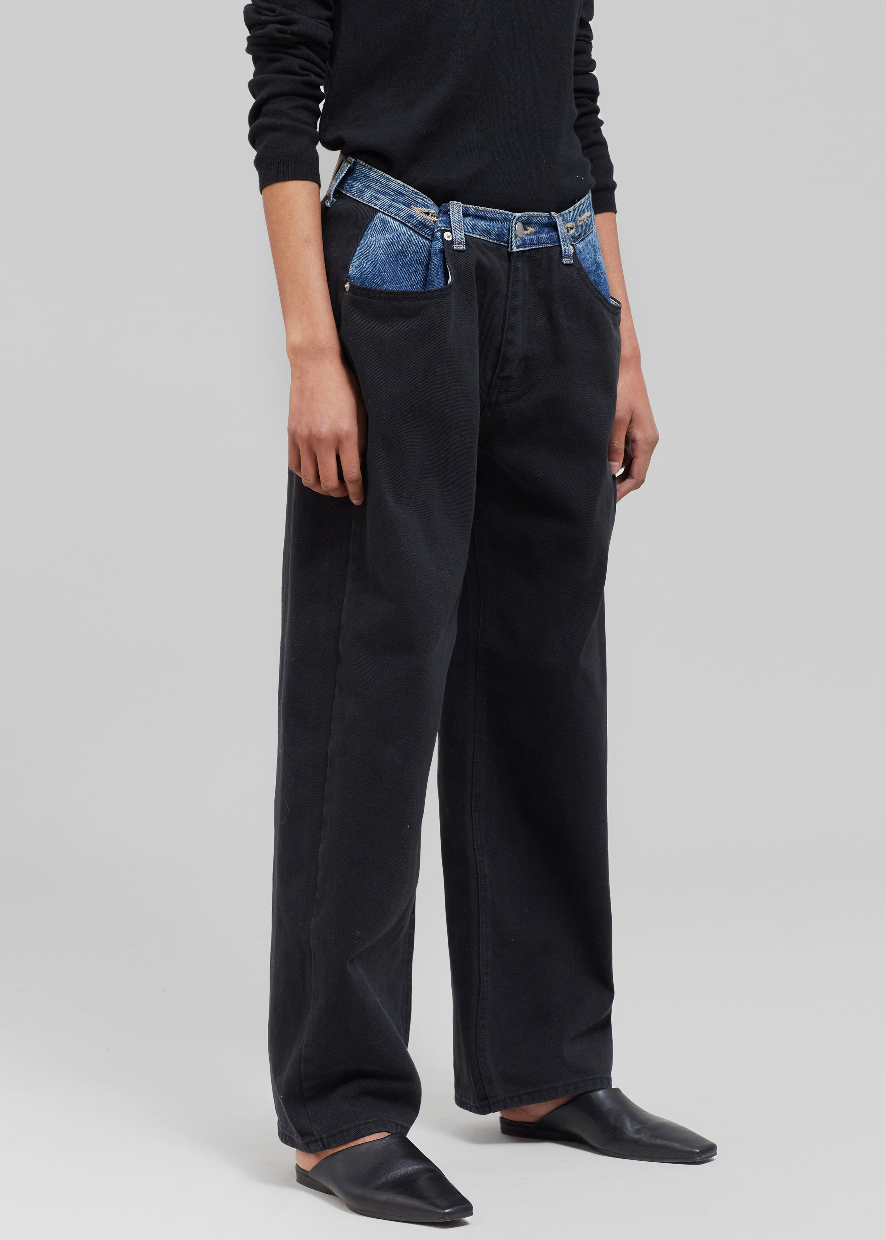 Hayla Contrast Denim Pants - Black/Blue - 7