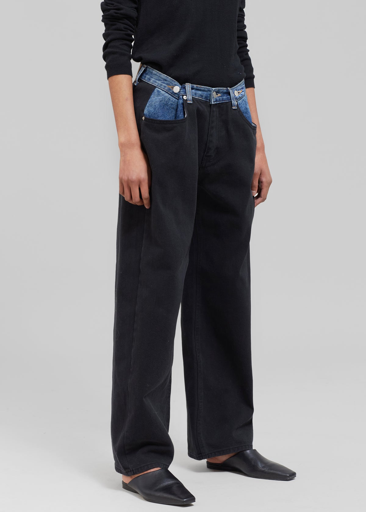 Hayla Contrast Denim Pants - Black/Blue - 7