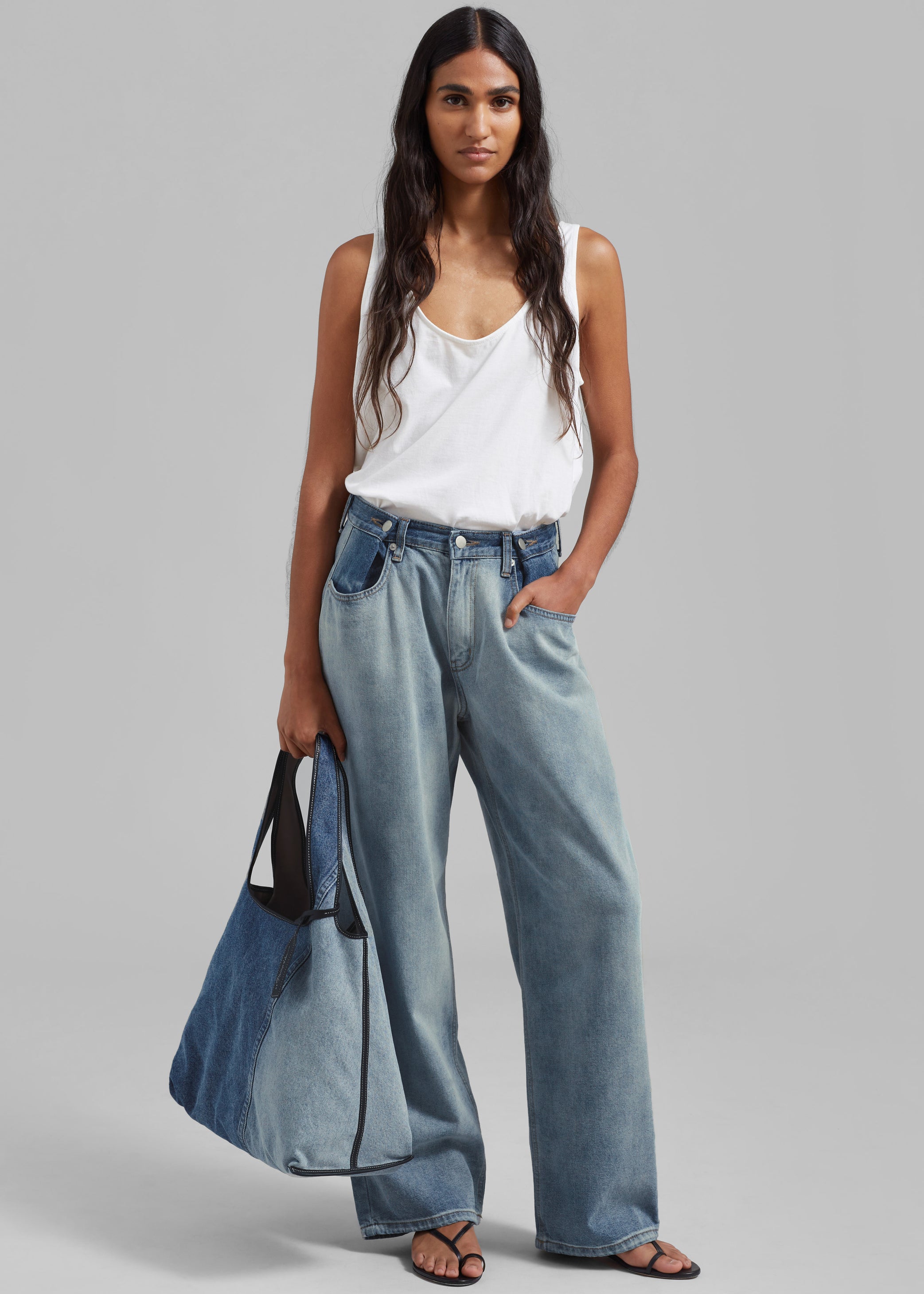 Shop the look image for Hayla Contrast Denim Pants - Light Wash/Blue