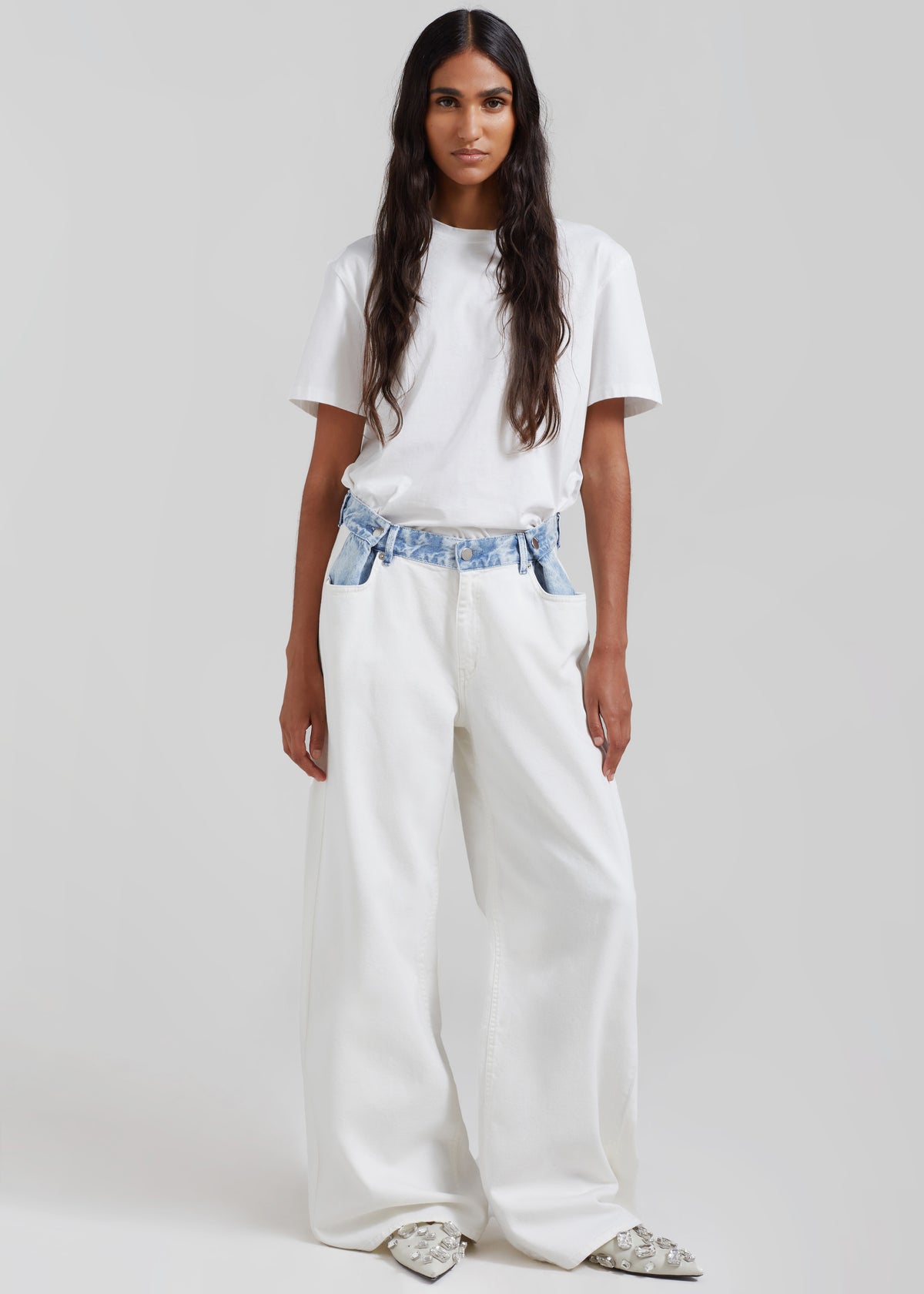 Hayla Contrast Denim Pants - Off White/Blue - 1
