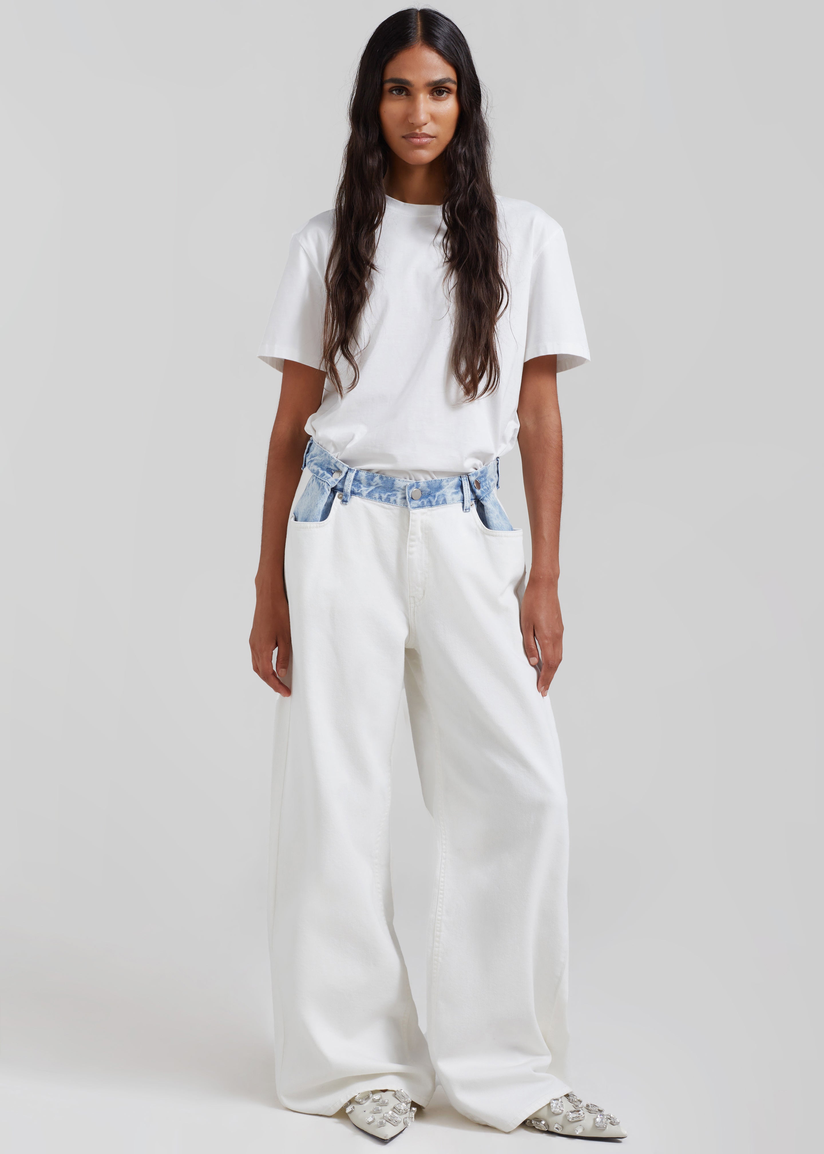 Hayla Contrast Denim Pants - Off White/Blue - 1