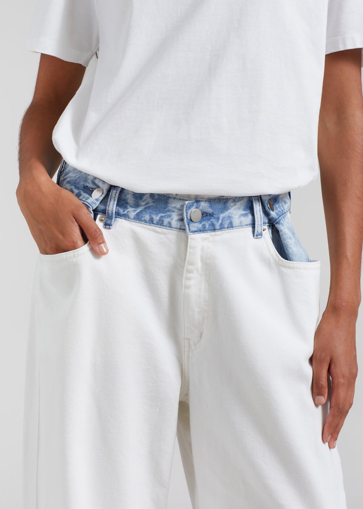 Hayla Contrast Denim Pants - Off White/Blue - 3