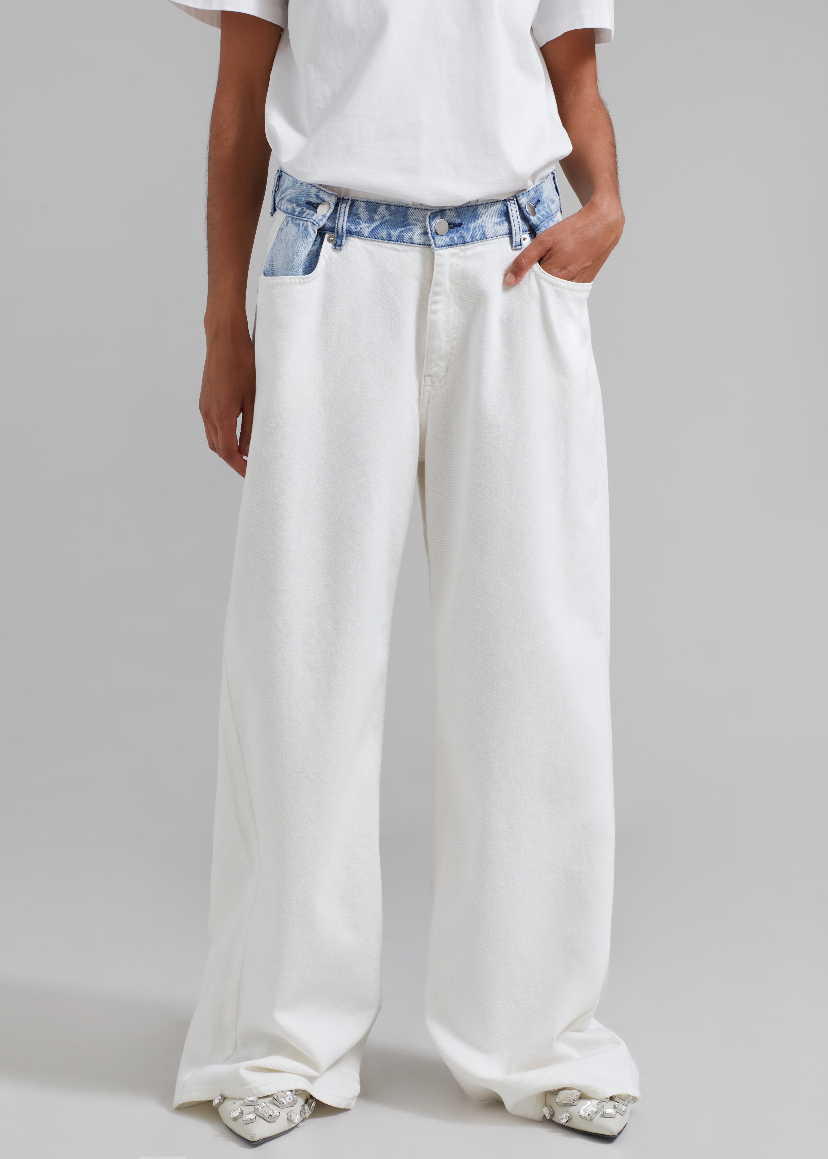 Hayla Contrast Denim Pants - Off White/Blue - 5