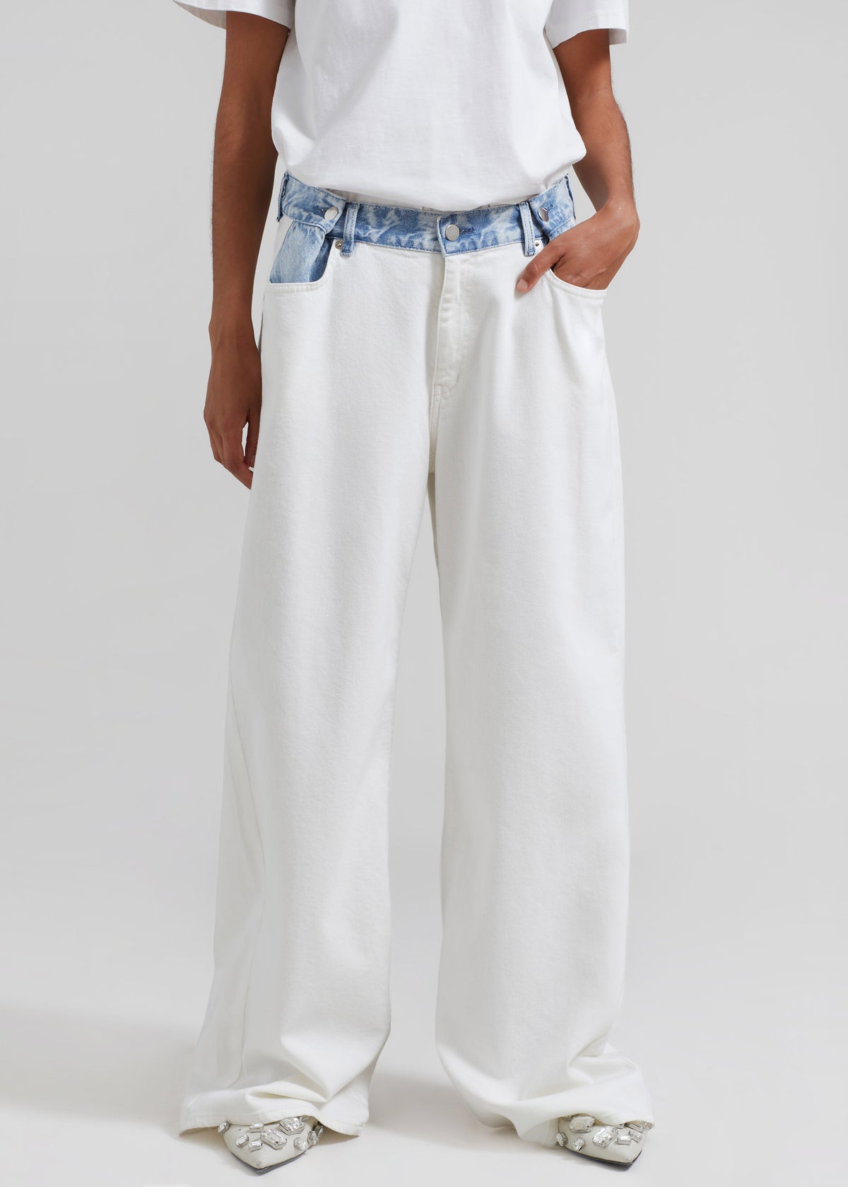 Hayla Contrast Denim Pants - Off White/Blue - 5