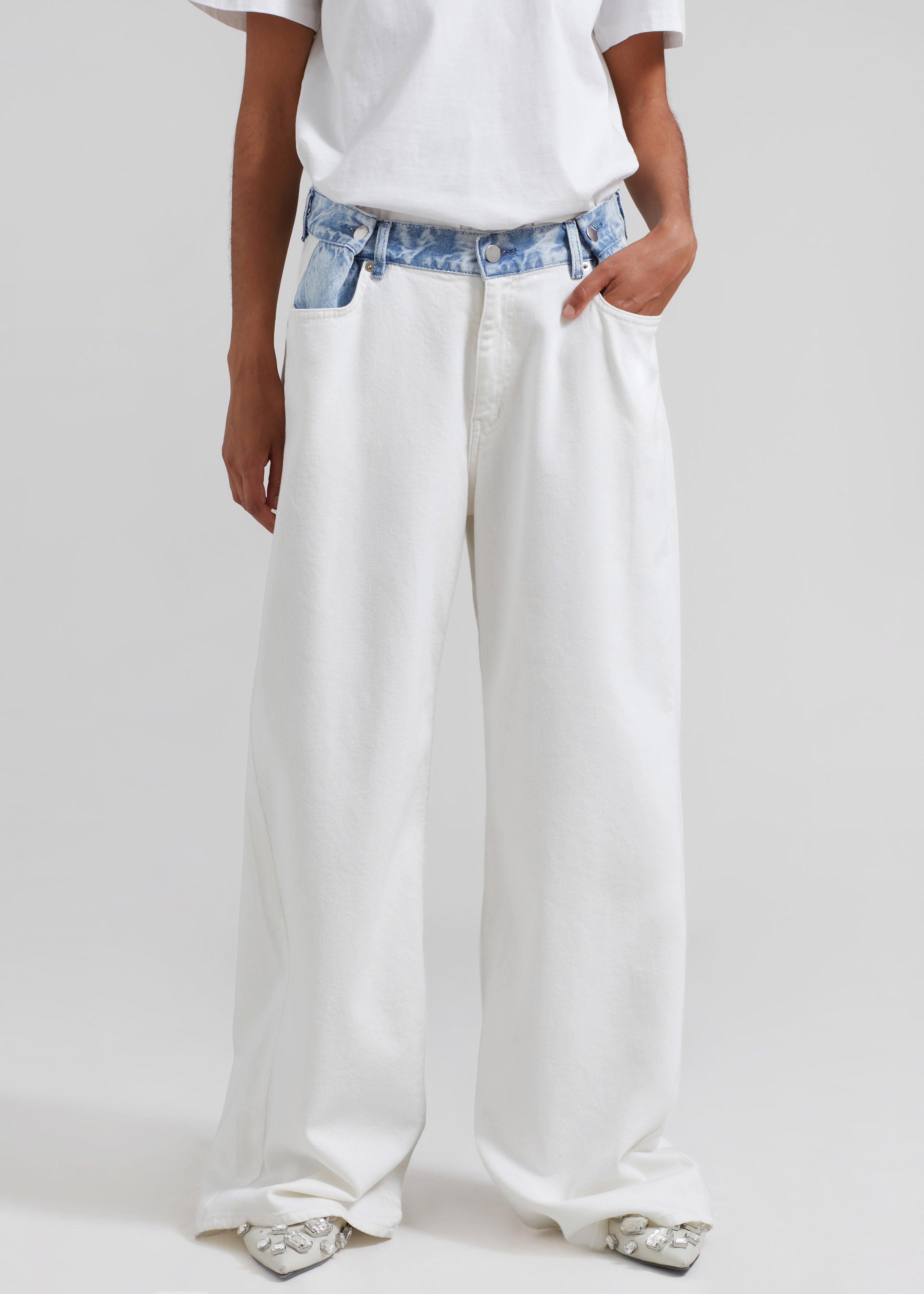 Hayla Contrast Denim Pants - Off White/Blue - 5