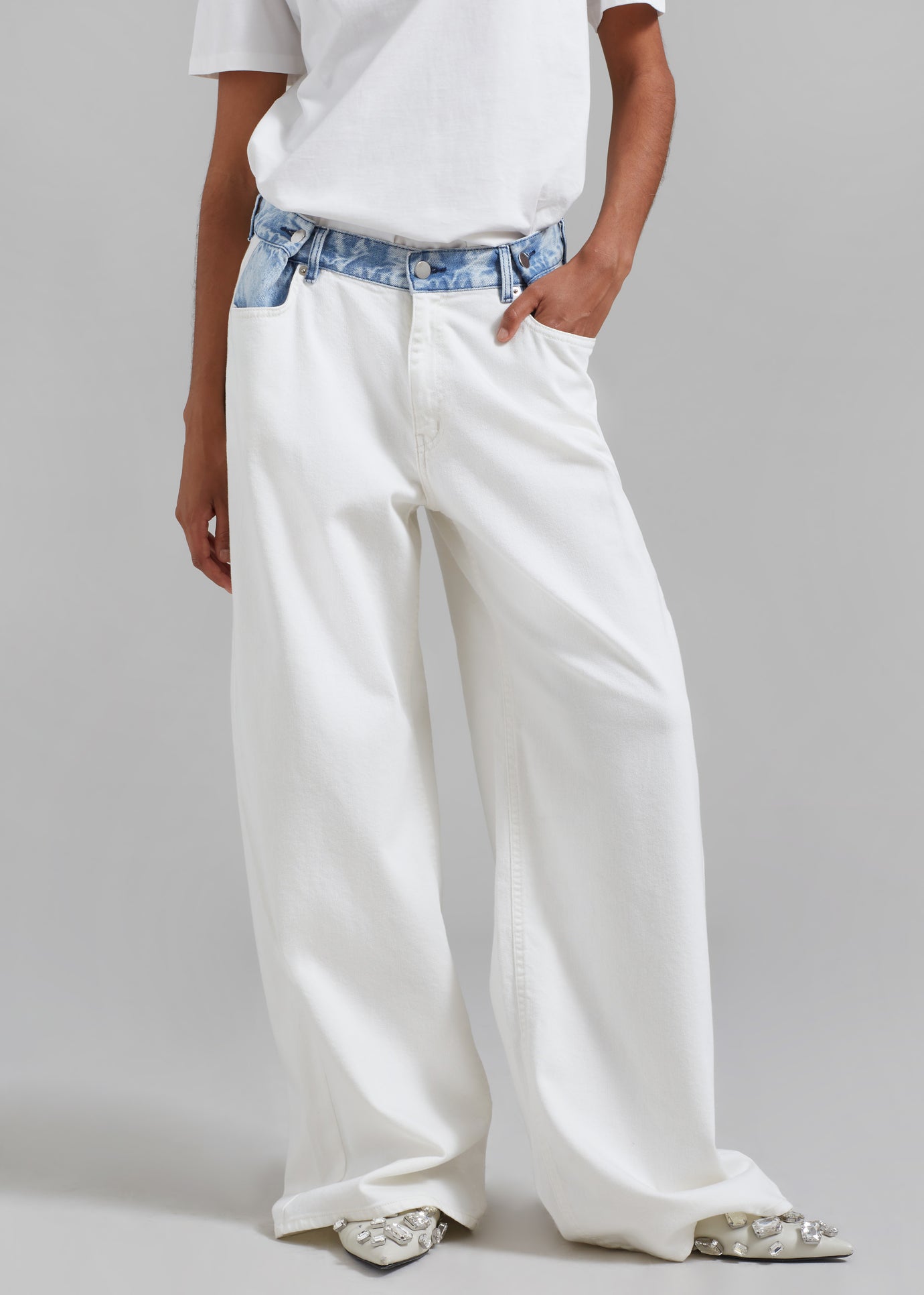 Hayla Contrast Denim Pants - Off White/Blue - 1