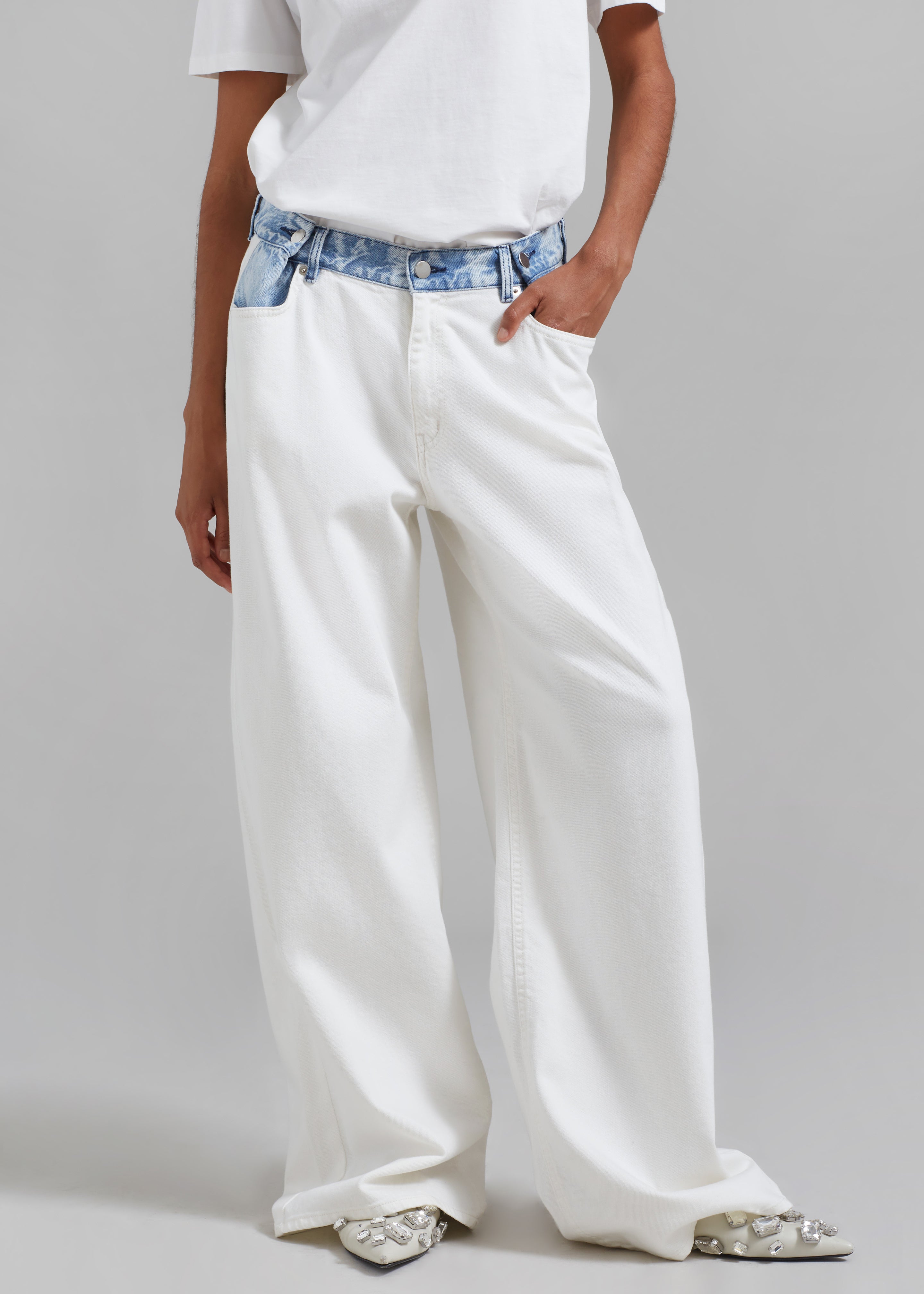 Hayla Contrast Denim Pants - Off White/Blue - 2