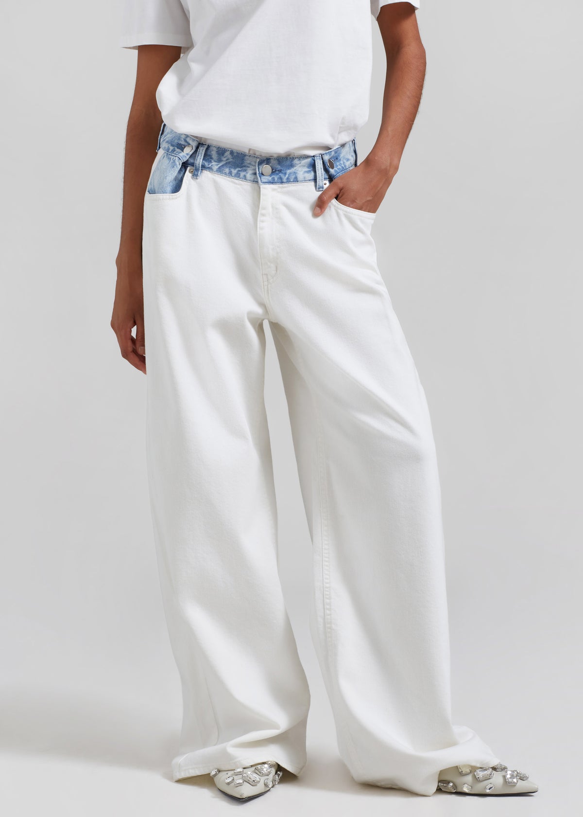 Hayla Contrast Denim Pants - Off White/Blue - 2