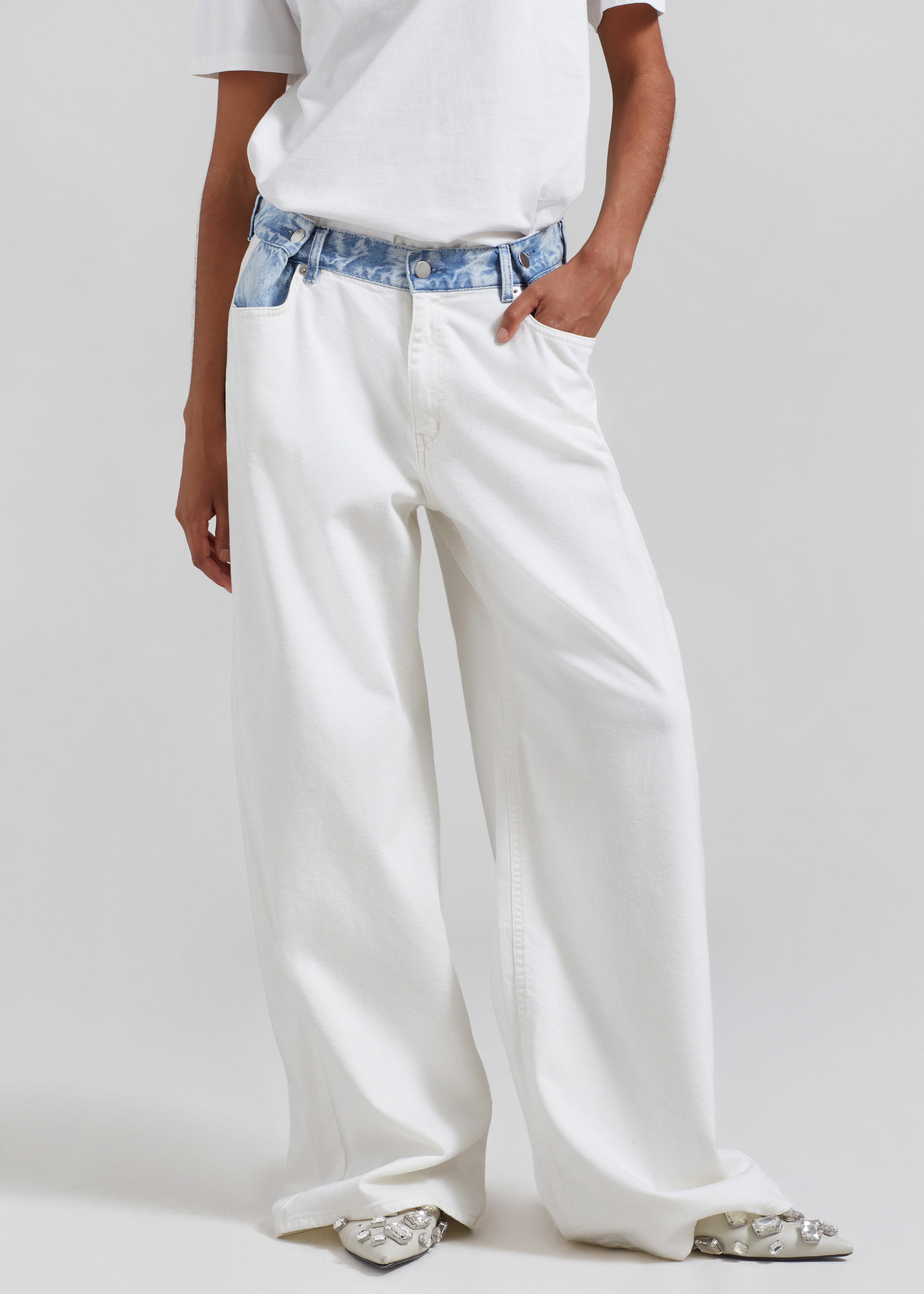 Hayla Contrast Denim Pants - Off White/Blue - 2