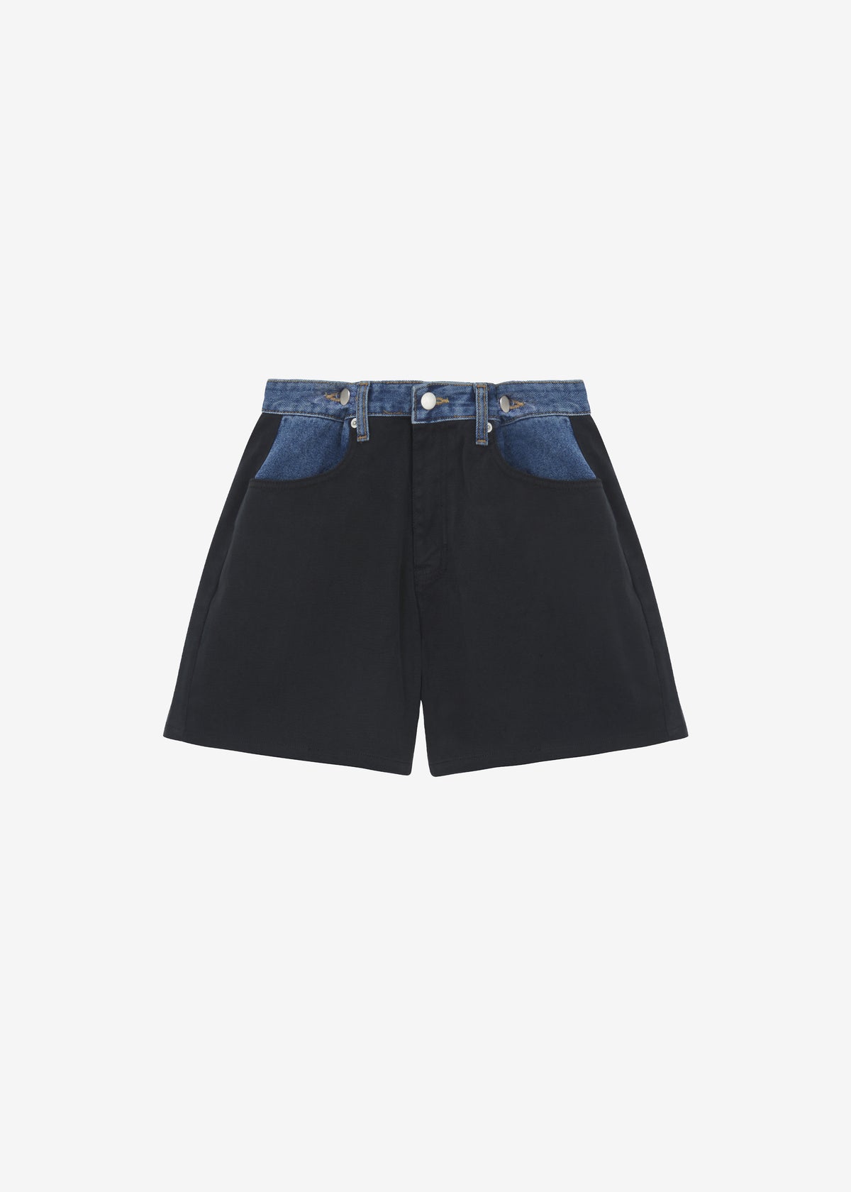 Hayla Contrast Denim Shorts - Black/Blue - 8