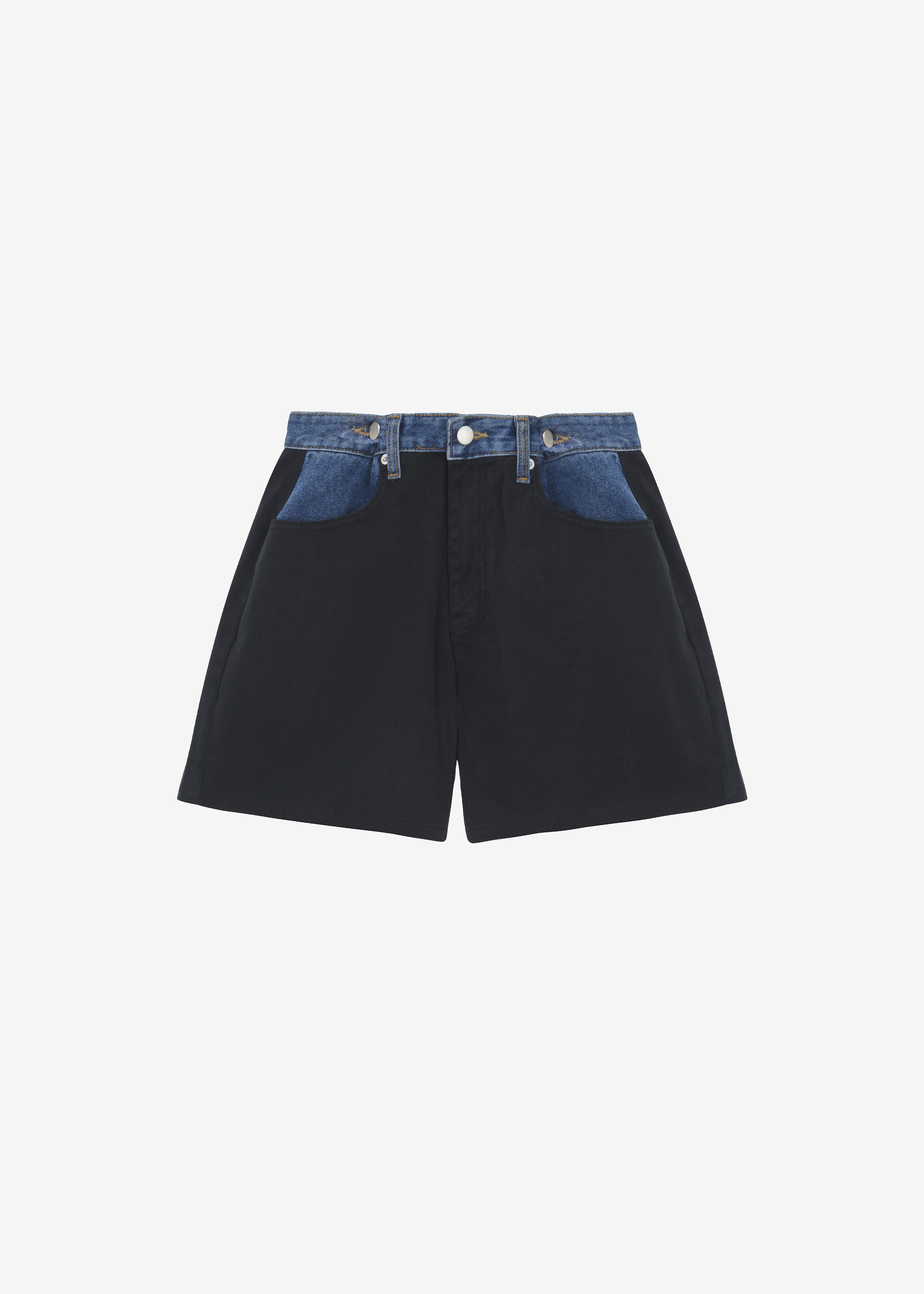 Hayla Contrast Denim Shorts - Black/Blue - 8