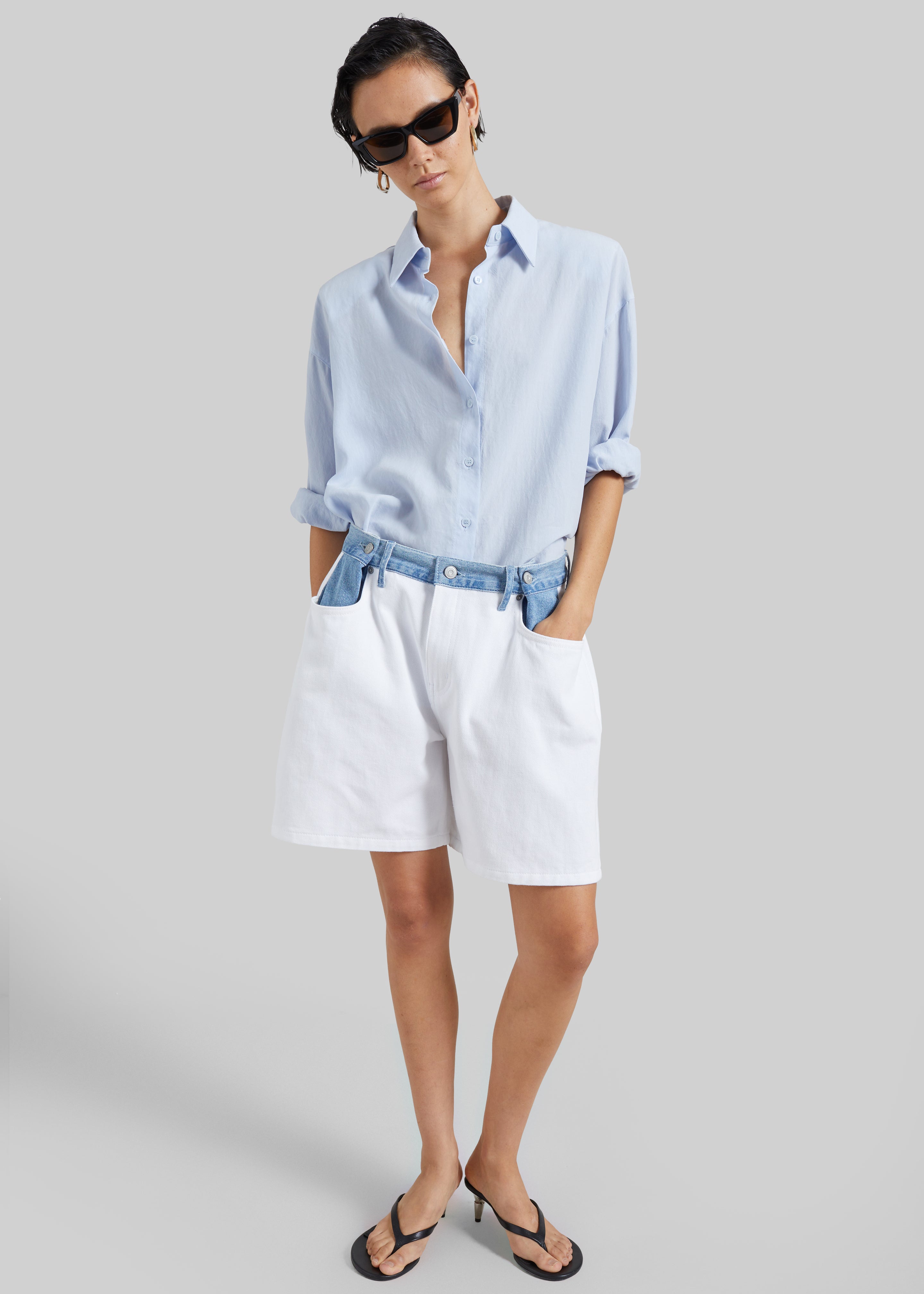 Hayla Contrast Denim Shorts - Off White/Blue - 9