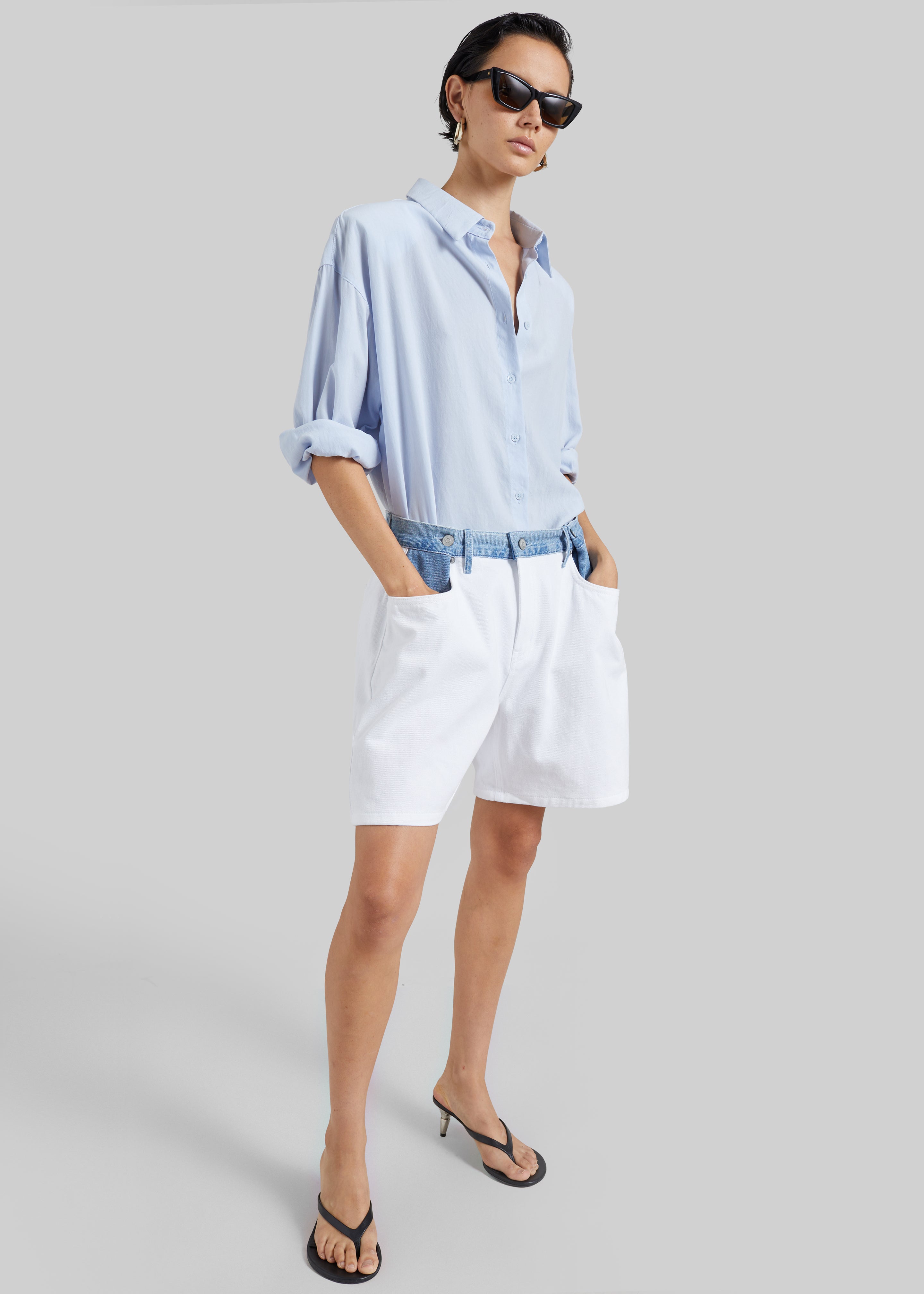 Hayla Contrast Denim Shorts - Off White/Blue - 3