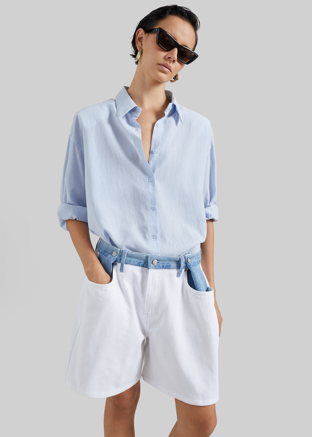 Hayla Contrast Denim Shorts - Off White/Blue - 1