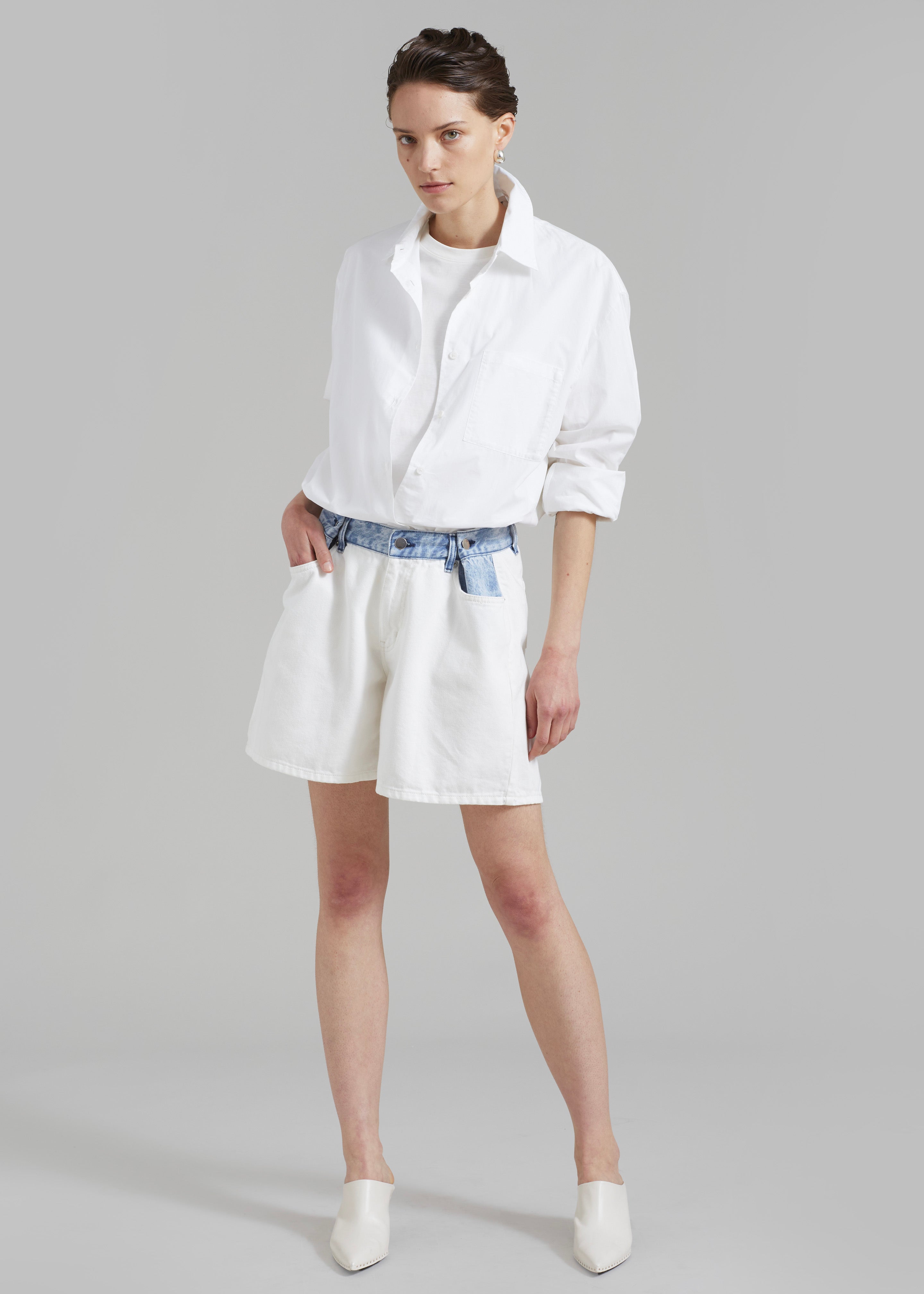 Hayla Contrast Denim Shorts - Off White/Blue - 8