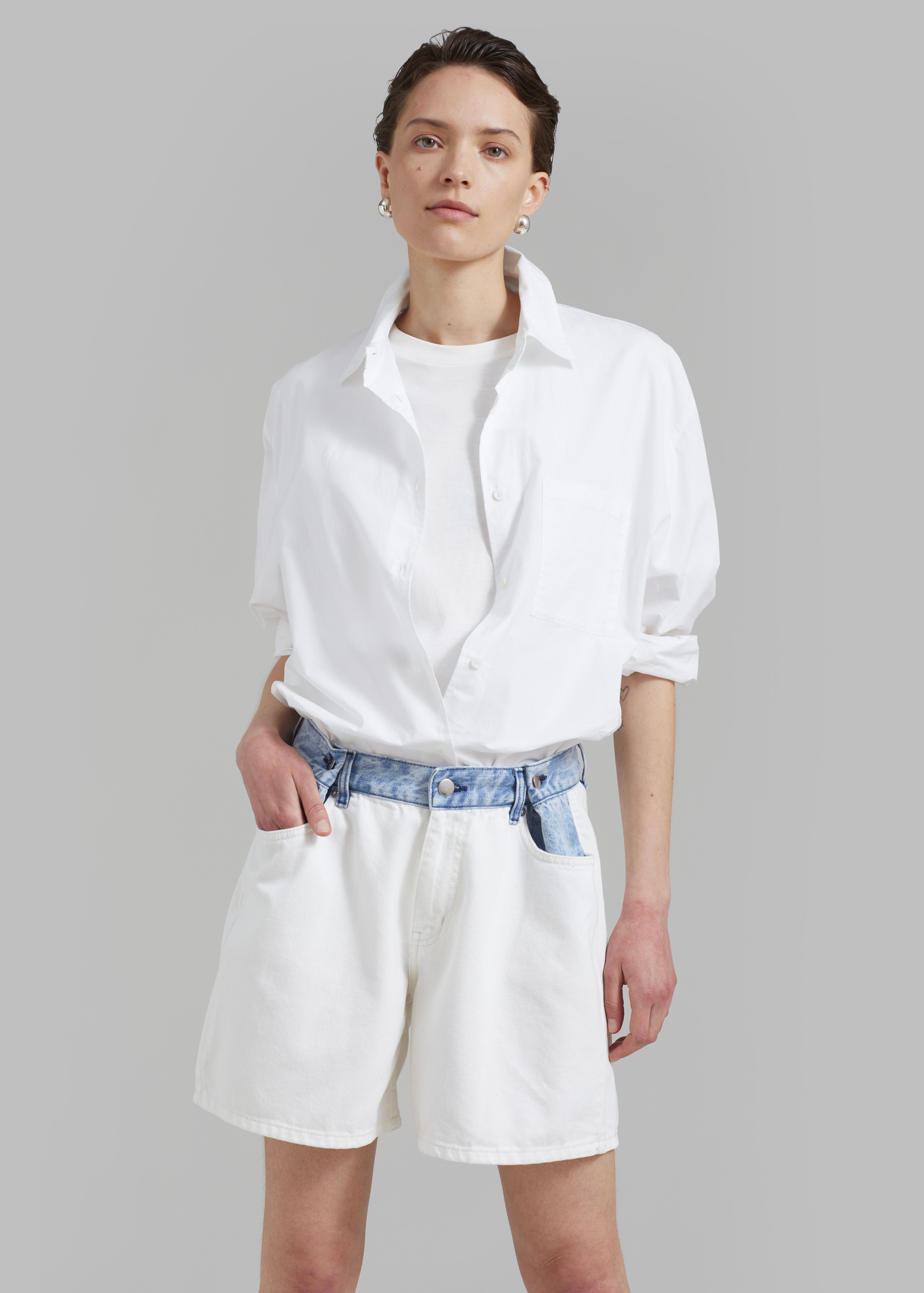 Hayla Contrast Denim Shorts - Off White/Blue - 6