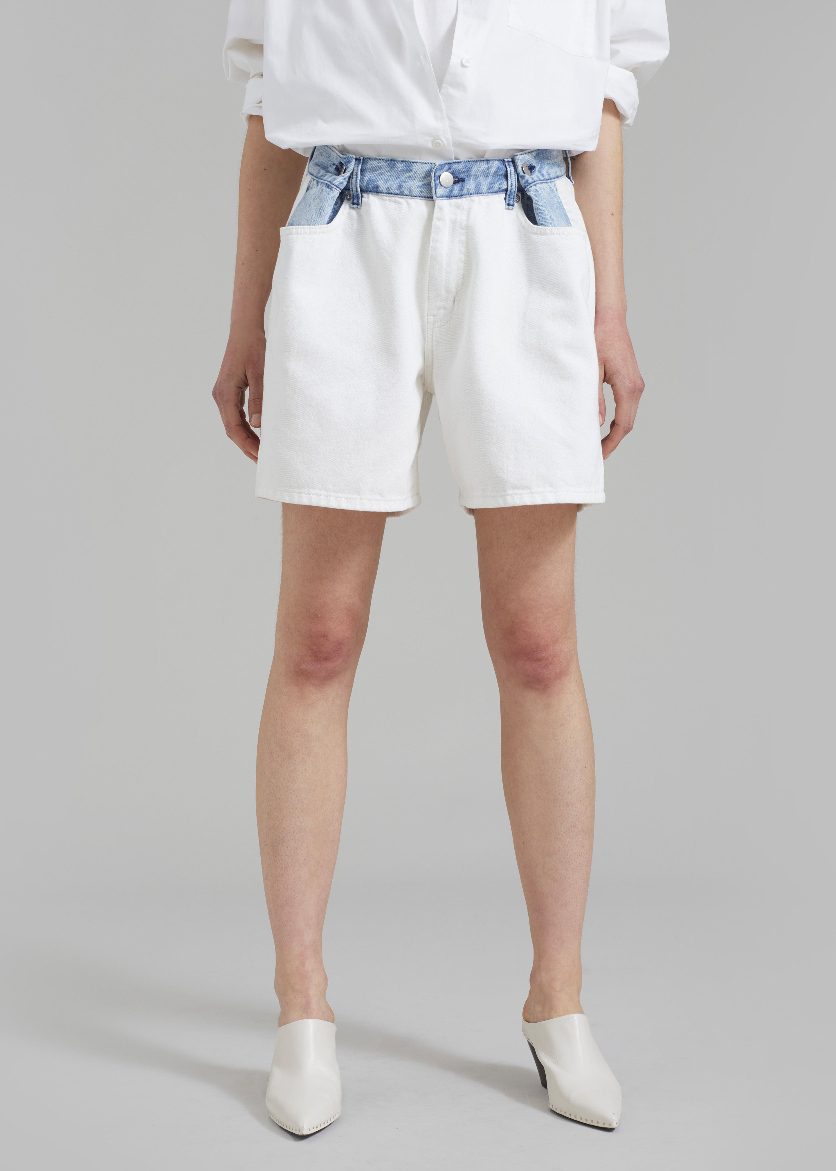 Hayla Contrast Denim Shorts - Off White/Blue - 4