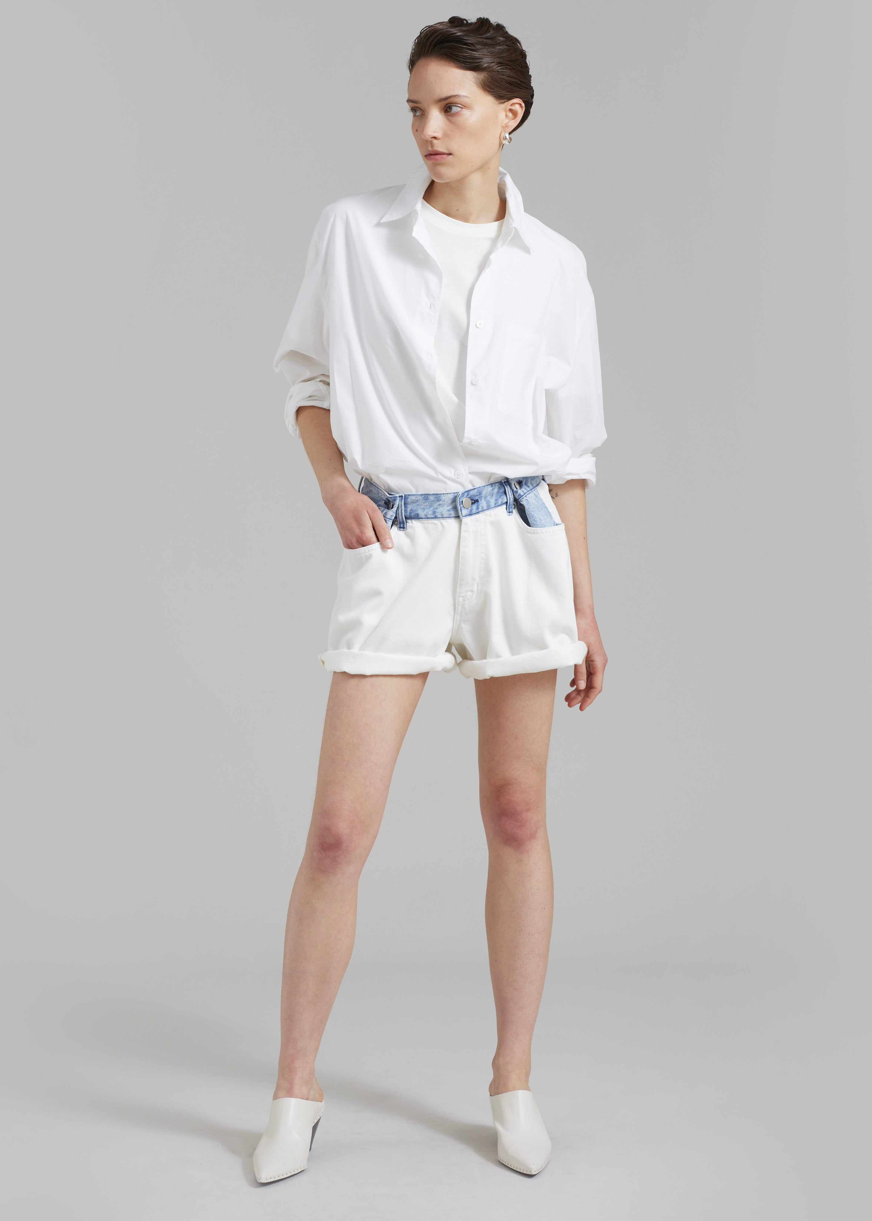 Hayla Contrast Denim Shorts - Off White/Blue - 3