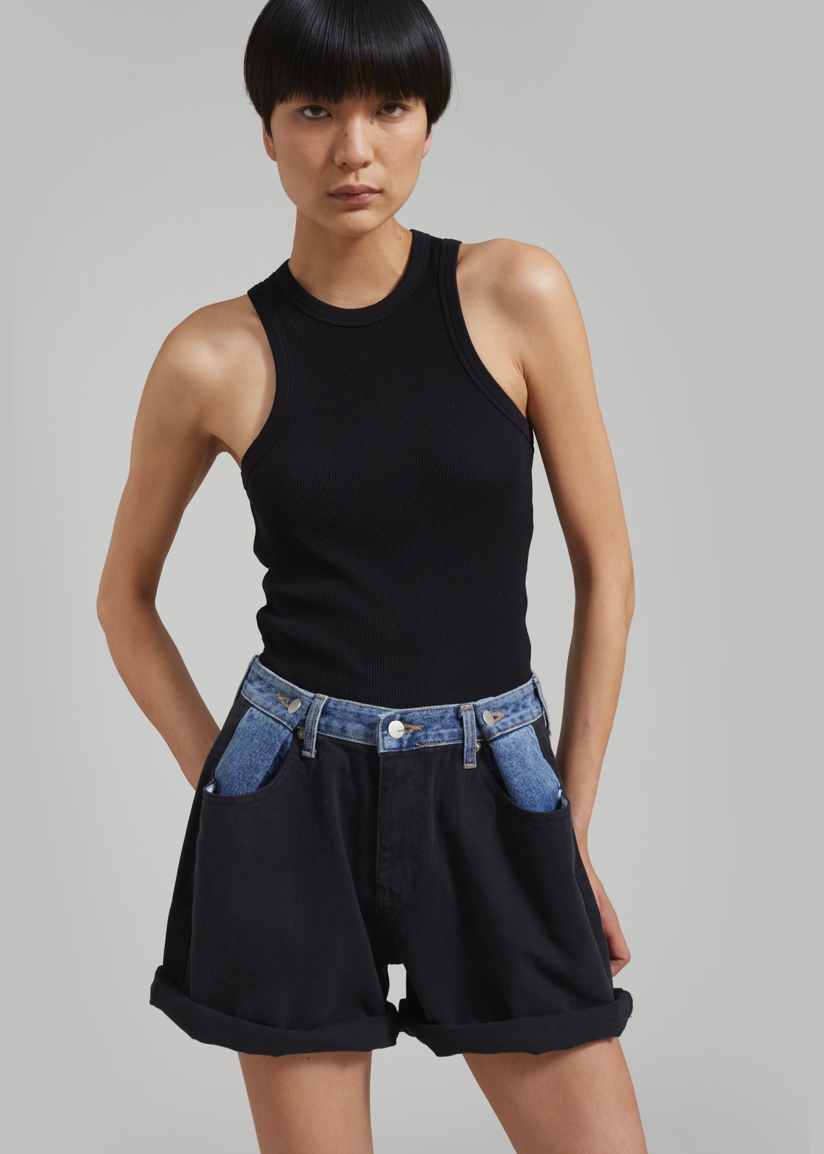 Hayla Contrast Denim Shorts - Black/Blue - 6