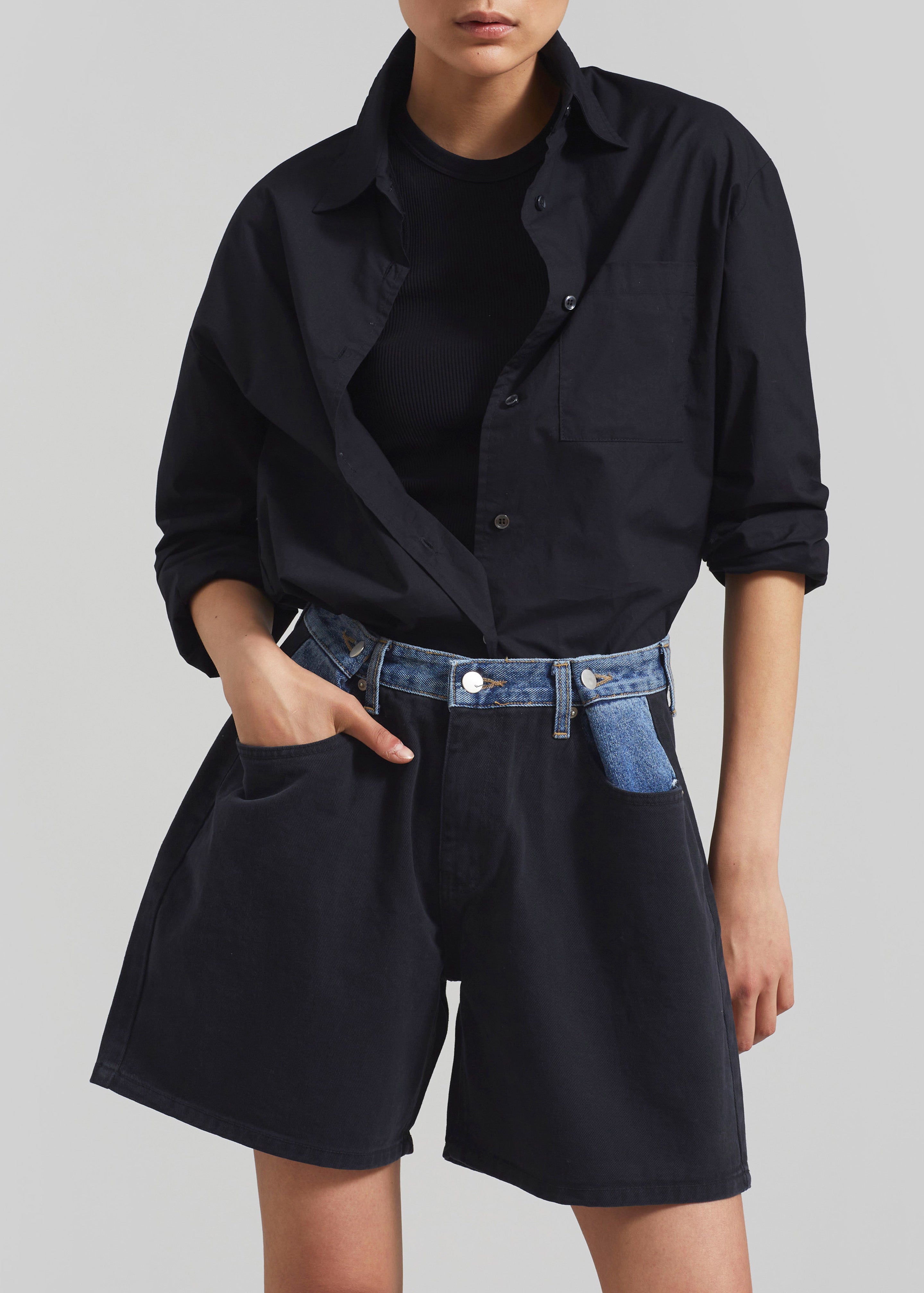 Hayla Contrast Denim Shorts - Black/Blue - 5