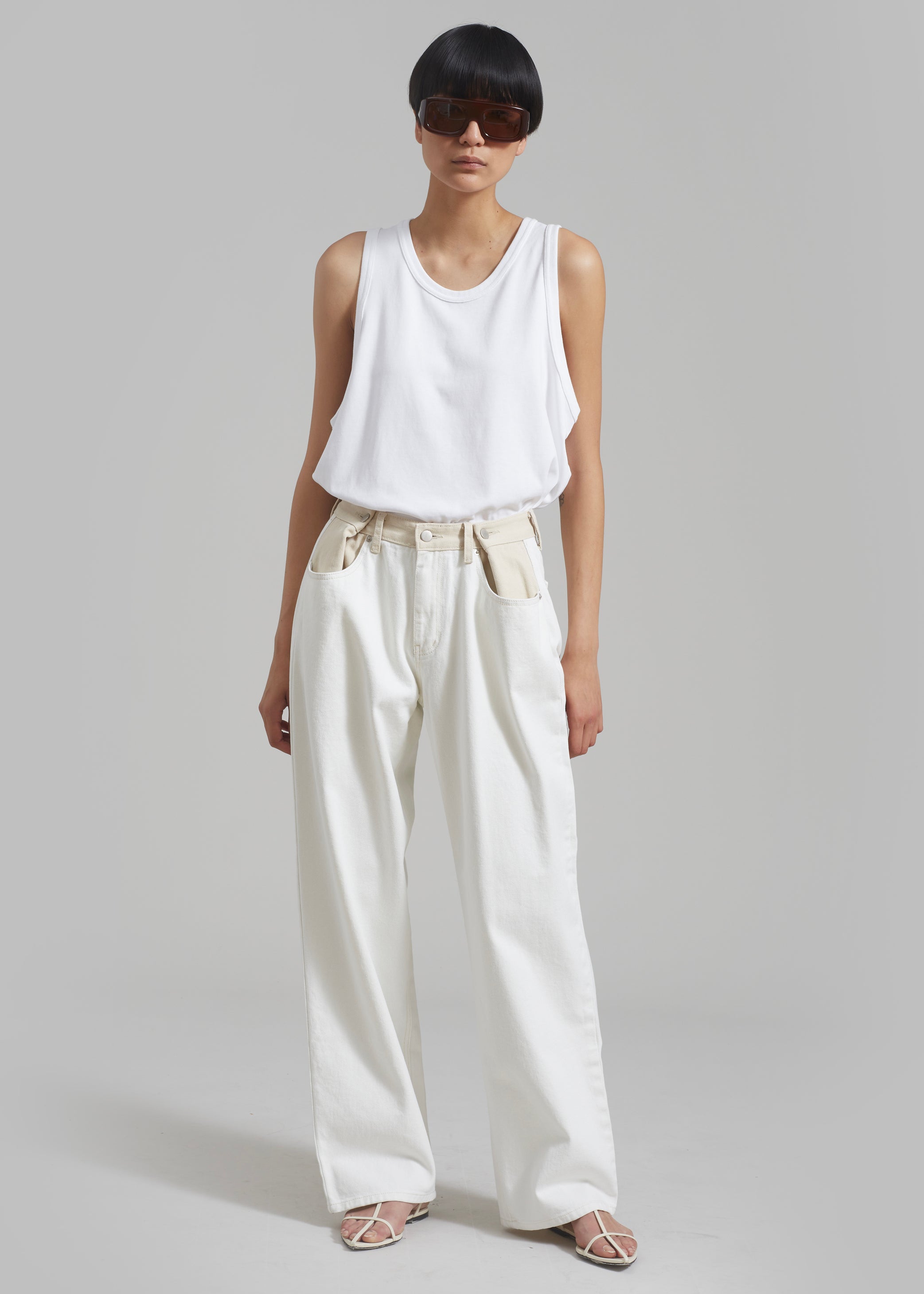 Shop the look image for Hayla Contrast Denim Pants - Off White/Beige