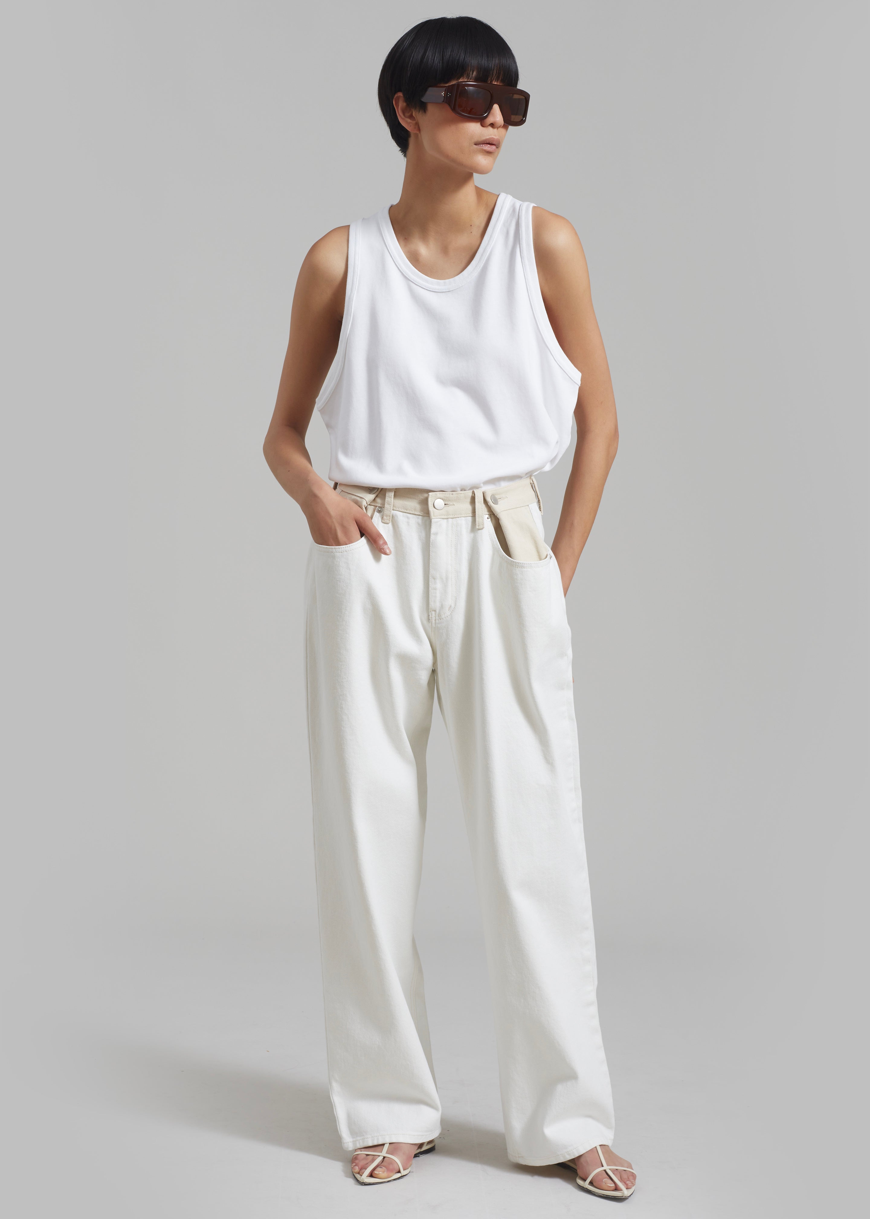 Hayla Contrast Denim Pants - Off White/Beige – The Frankie Shop
