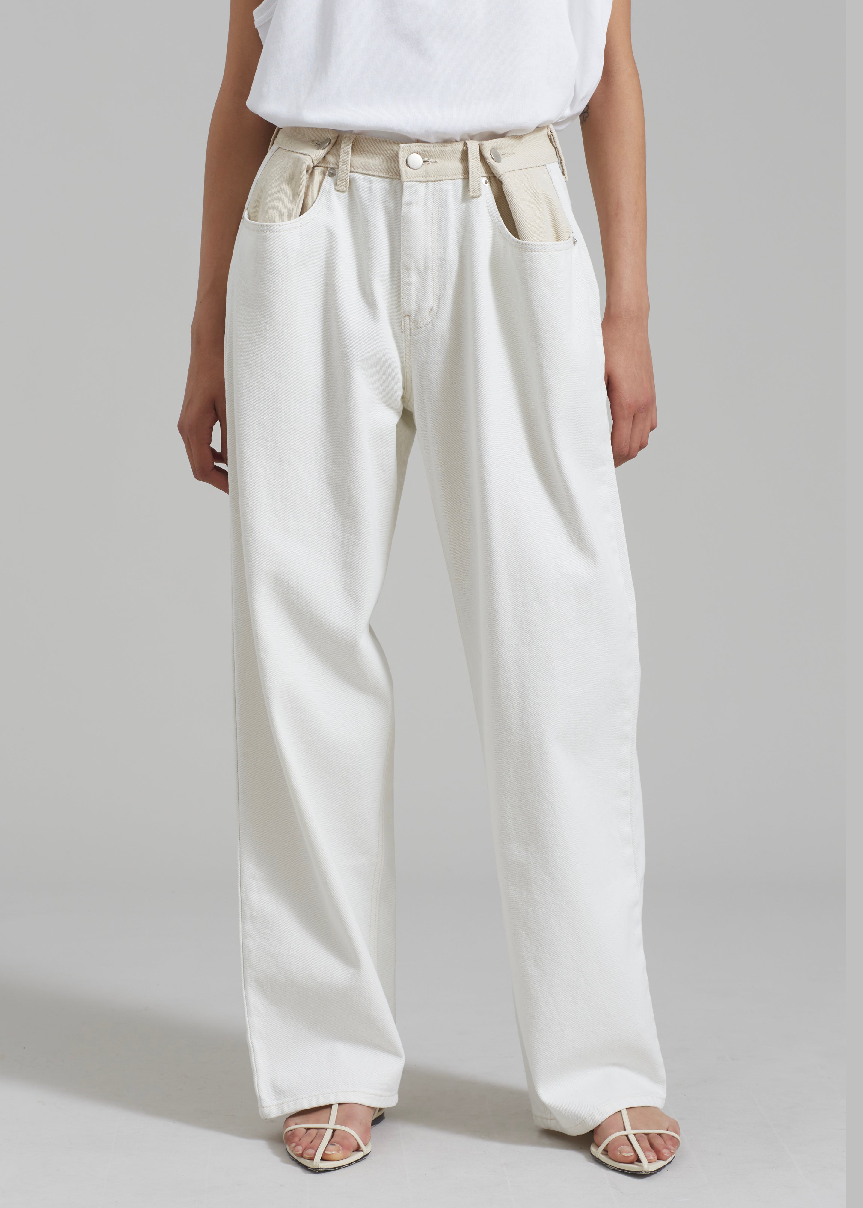 Hayla Contrast Denim Pants - Off White/Beige - 10