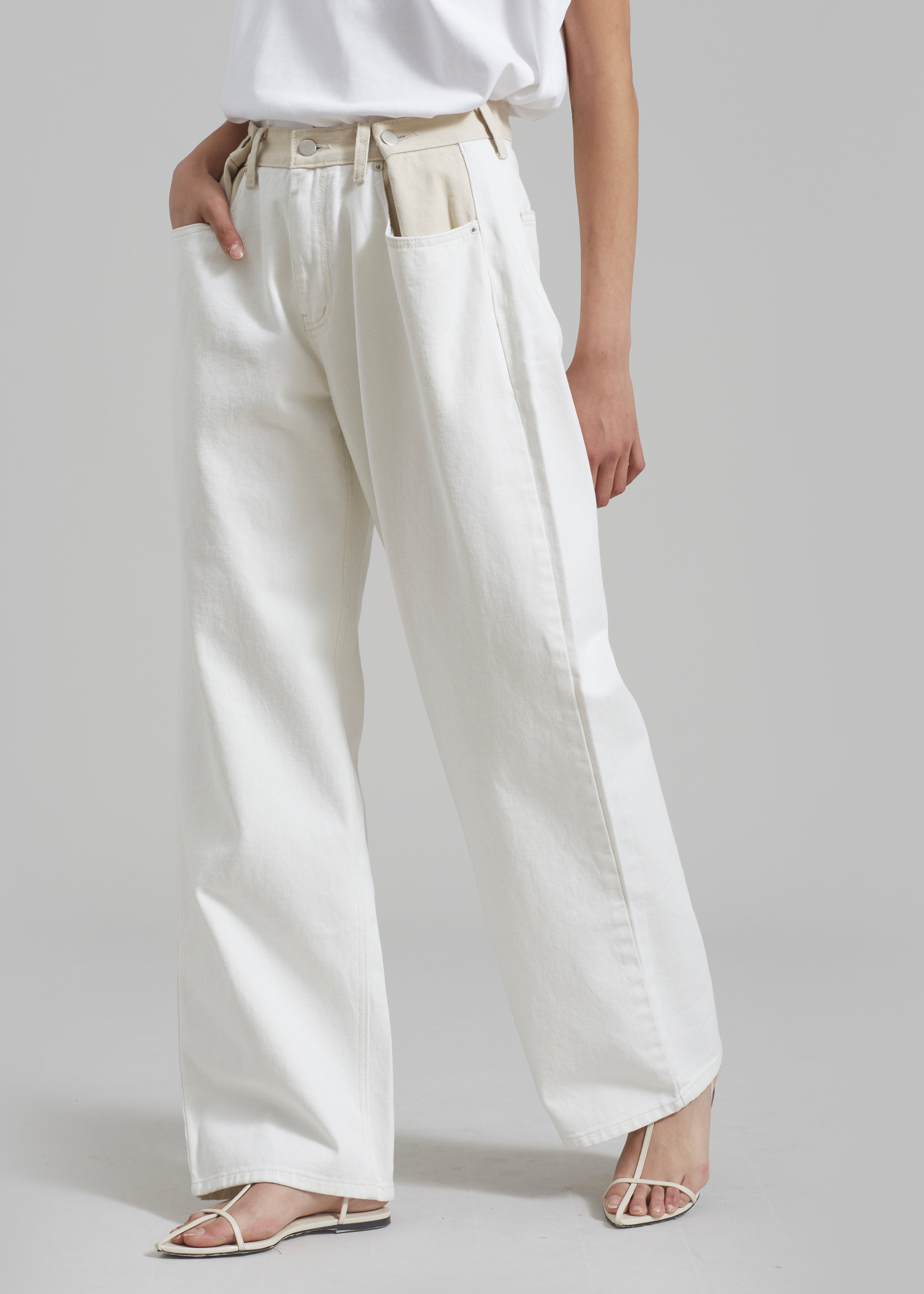 Hayla Contrast Denim Pants - Off White/Beige - 6
