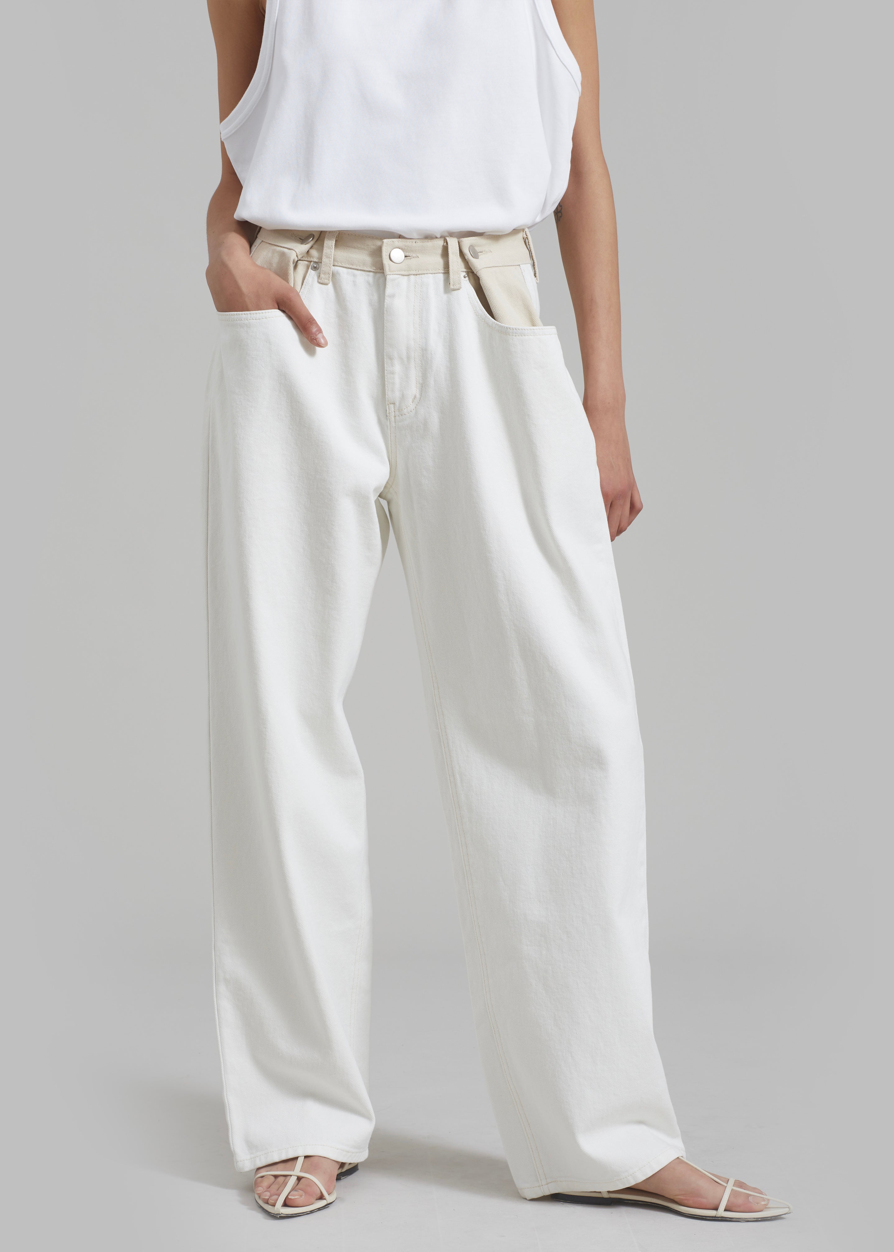 Hayla Contrast Denim Pants - Off White/Beige – Frankie Shop